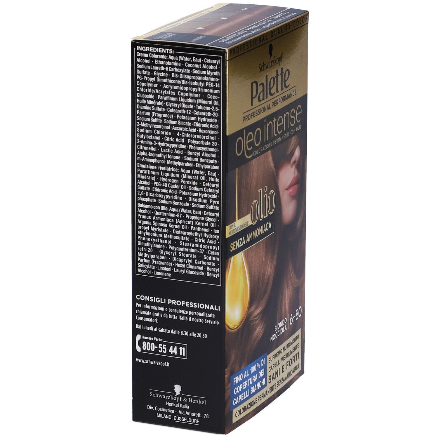 Retro confezione tinta per capelli Schwarzkopf Palette Oleo Intense. Ingredienti, istruzioni, contatti.