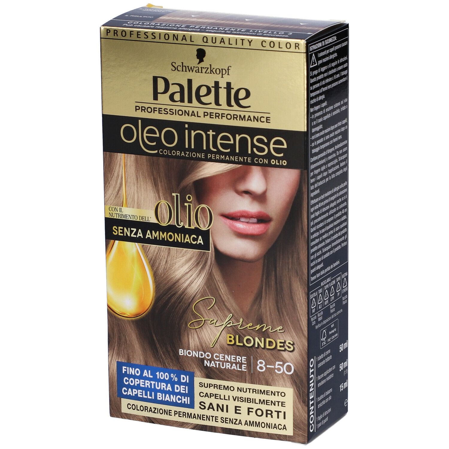 Schwarzkopf Palette Oleo Intense. Confezione, vista obliqua. Immagine e testo del prodotto.