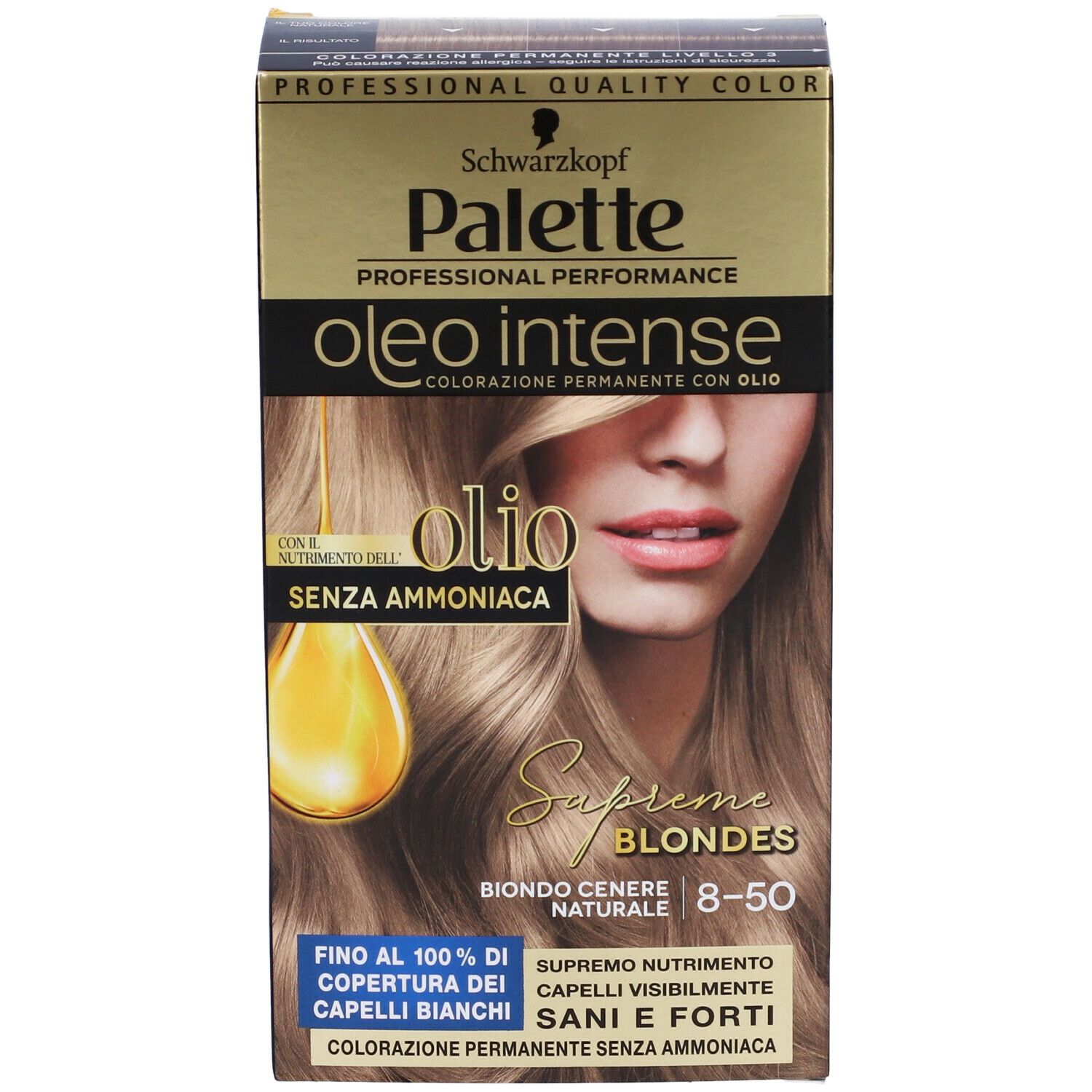 Schwarzkopf Palette Oleo Intense. Confezione, vista obliqua. Immagine e testo del prodotto.