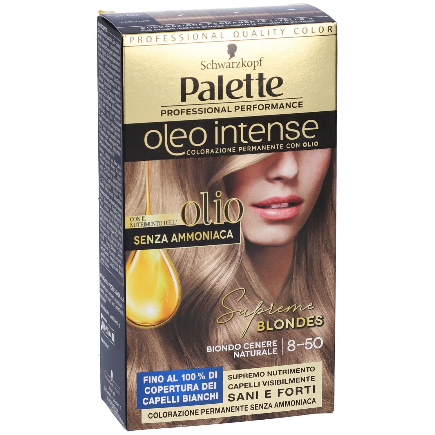 Schwarzkopf Palette Oleo Intense. Confezione, vista obliqua. Immagine e testo del prodotto.
