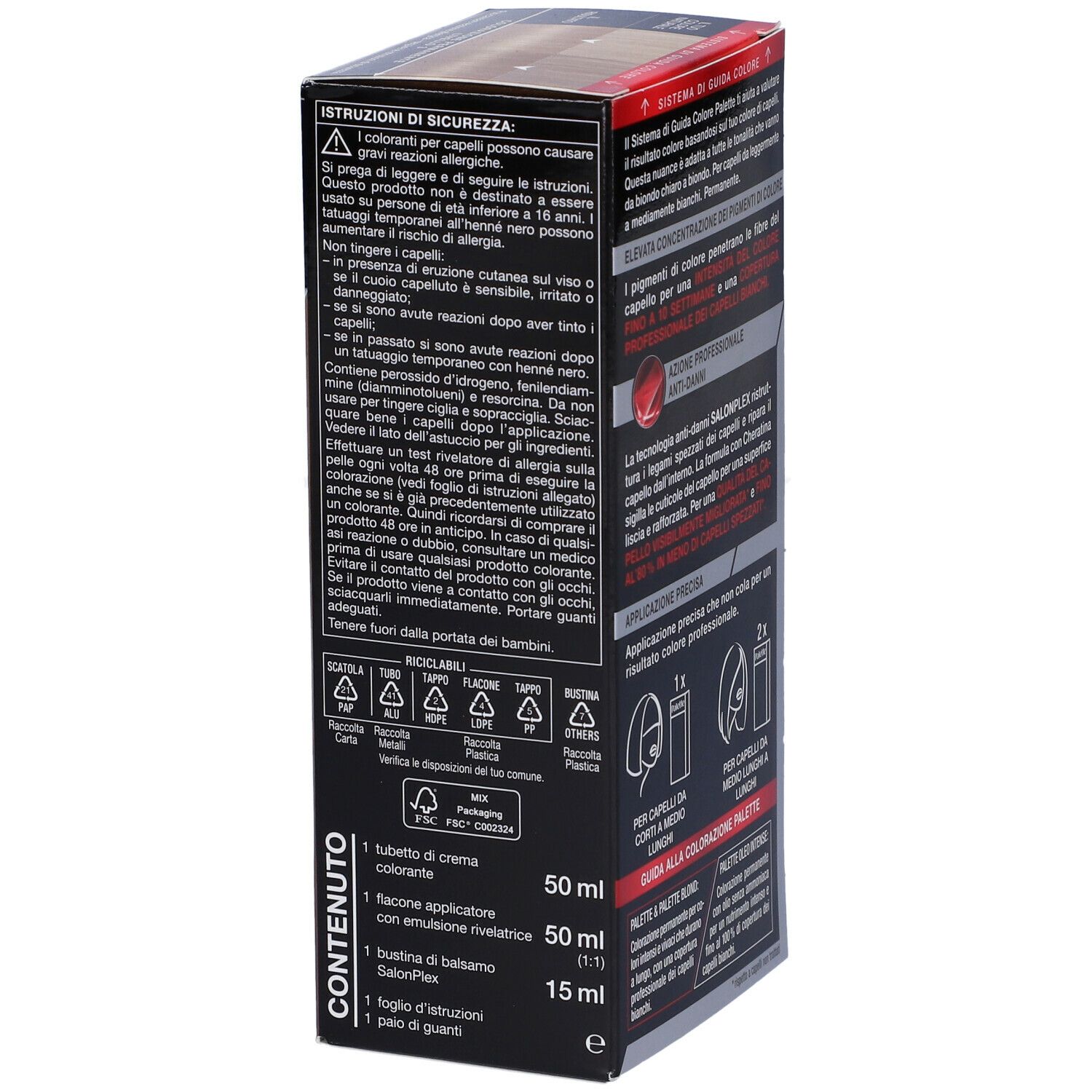 Retro confezione Schwarzkopf Palette 8-6 Biondo Chiaro. Informazioni di sicurezza e contenuto.