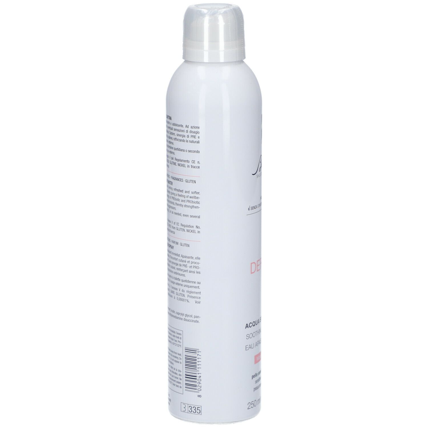 Flacone spray bianco con logo Bionike e scritta DEFENCE. Contiene 250 ml. Testo in italiano e francese.