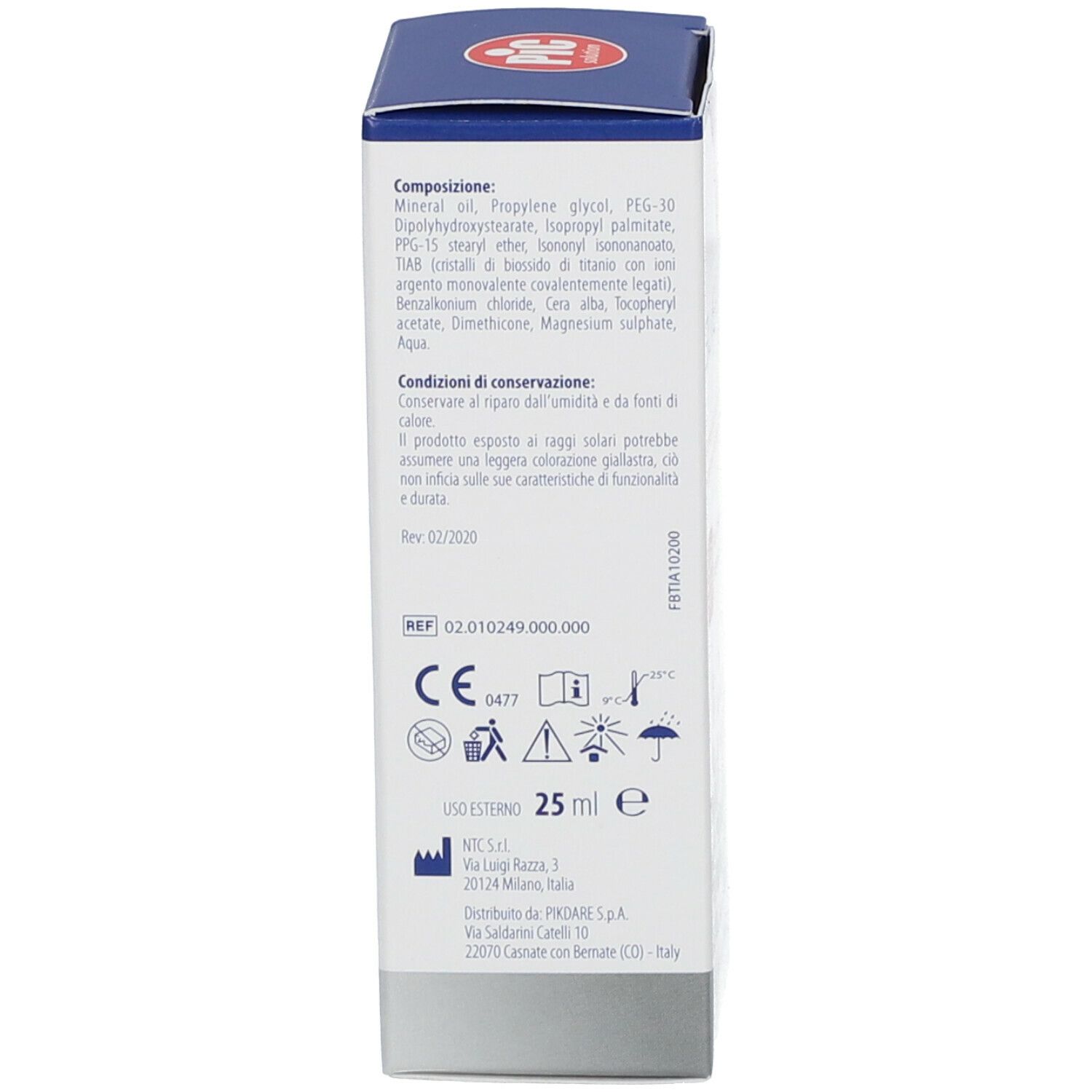 Lato della scatola Pic Silvergen Plus Crema Gel. Bianco con testo blu. Contiene testo: ingredienti, avvertenze, 25 ml.