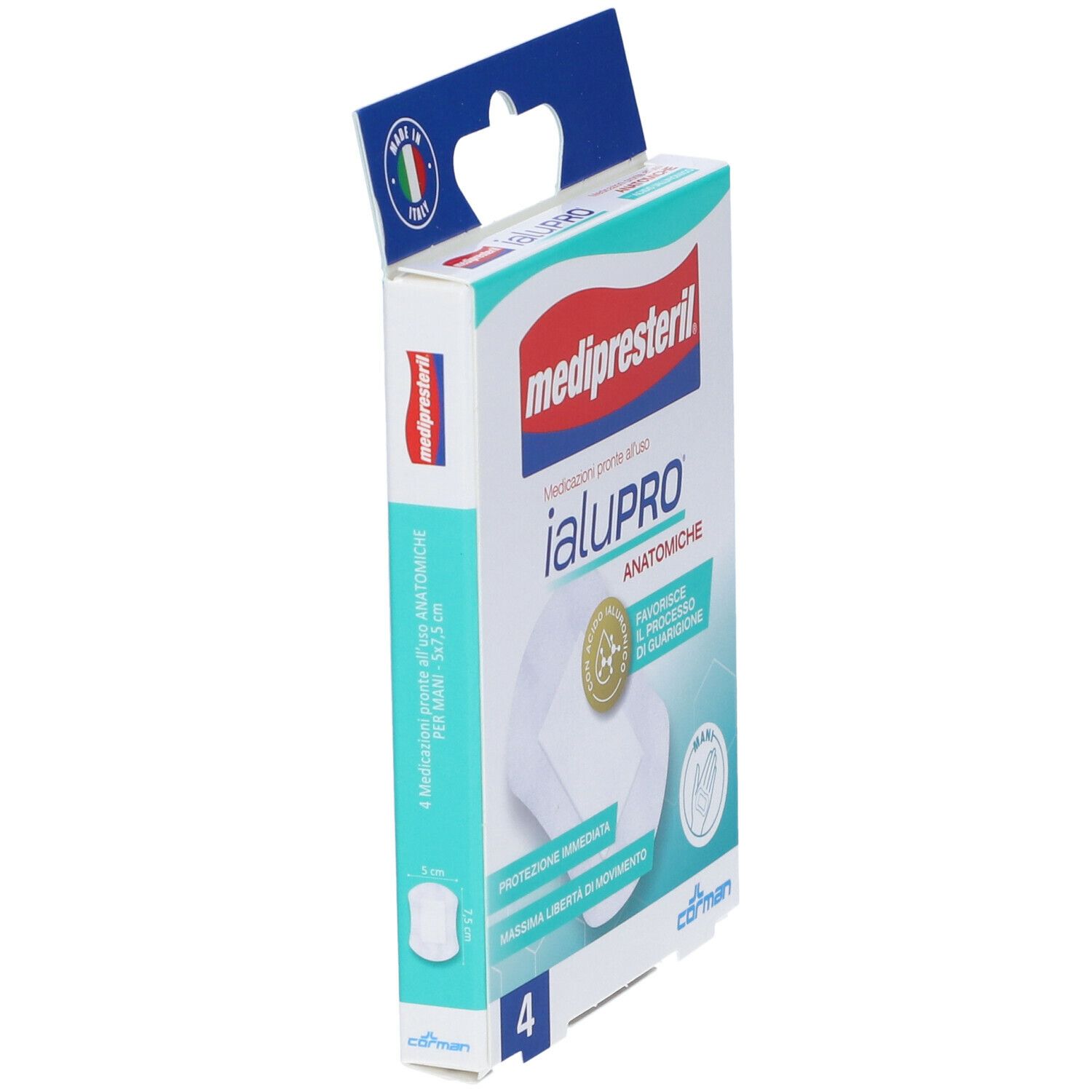 Verpackung von Medipresteril ialuPRO anatomischen Pflastern, 4 Stück.