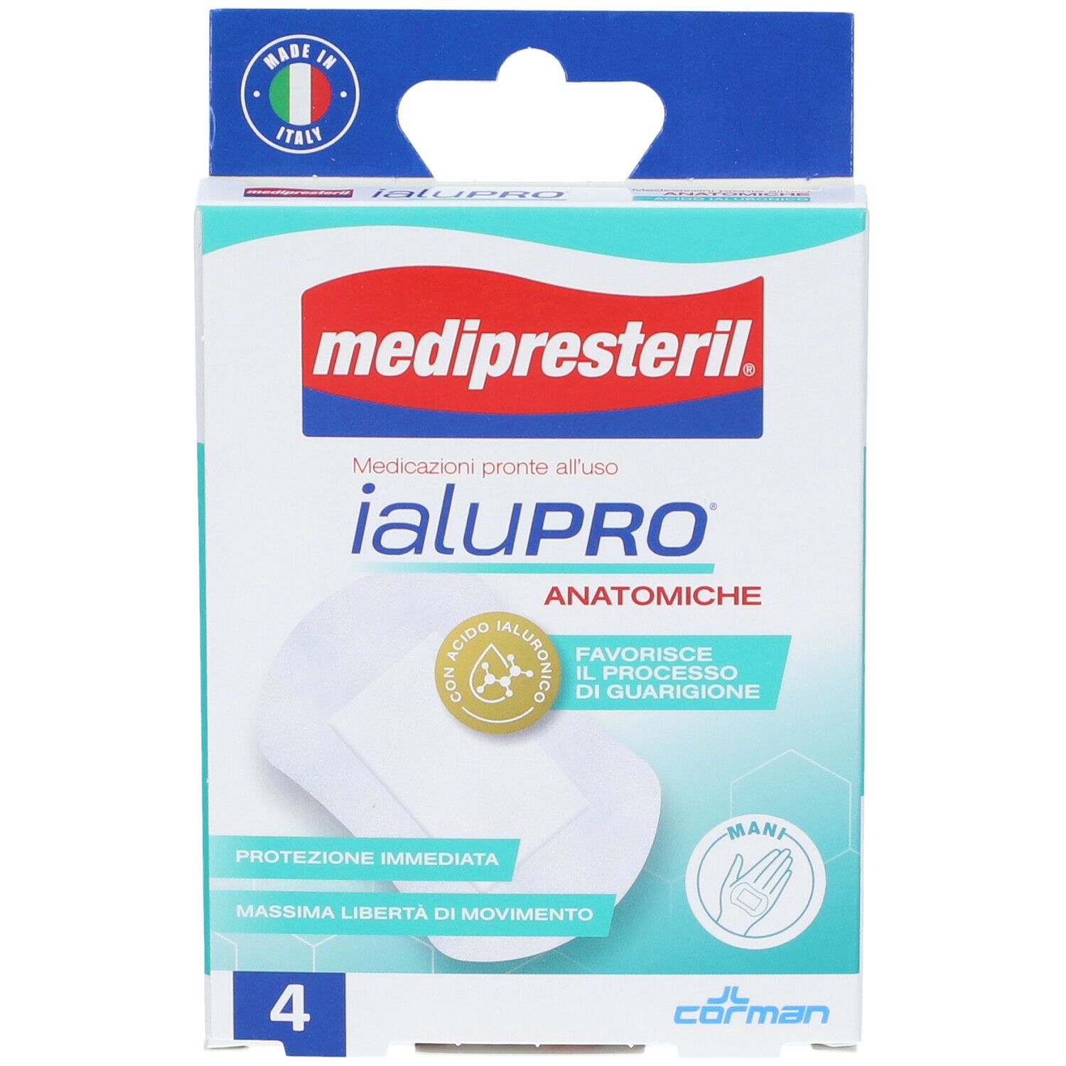 Packung ialuPRO anatomische Pflaster, 4 Stück.