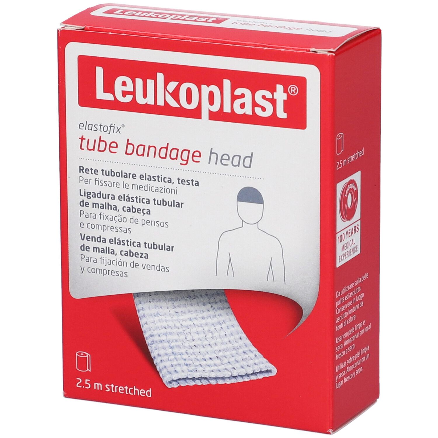 Confezione rossa. Leukoplast elastofix tube bandage head. 2,5 m estesi. 100 anni di esperienza medica.