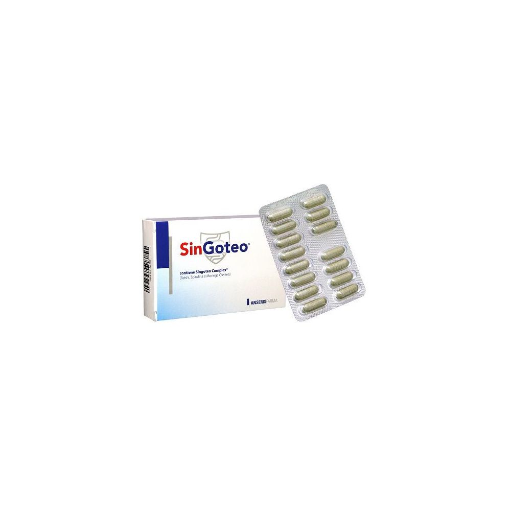 Confezione e blister di capsule SinGoteo. La scatola riporta 'SinGoteo Complex'.