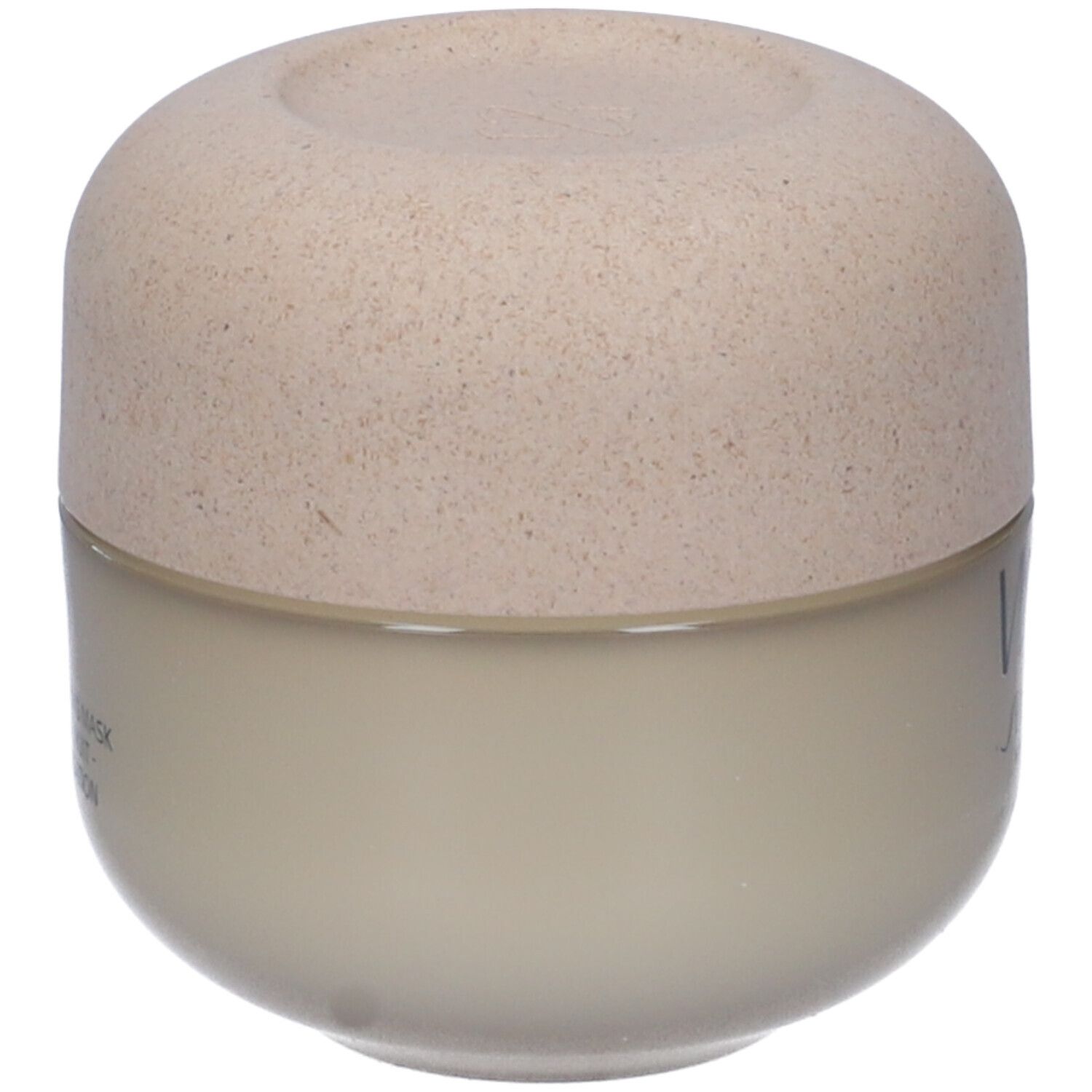 Contenitore color crema, coperchio beige. Scritte sul contenitore. Nessun altro dettaglio visibile.