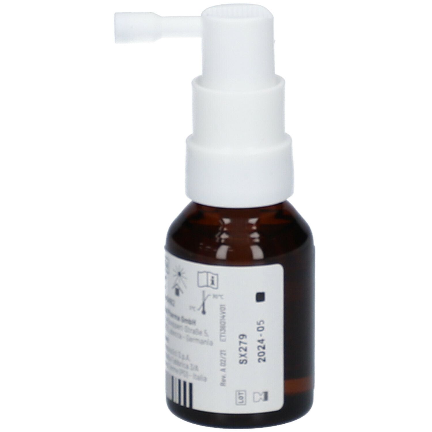 Flacone marrone con erogatore bianco. Lontax Gola Spray Orale. 2024-05.