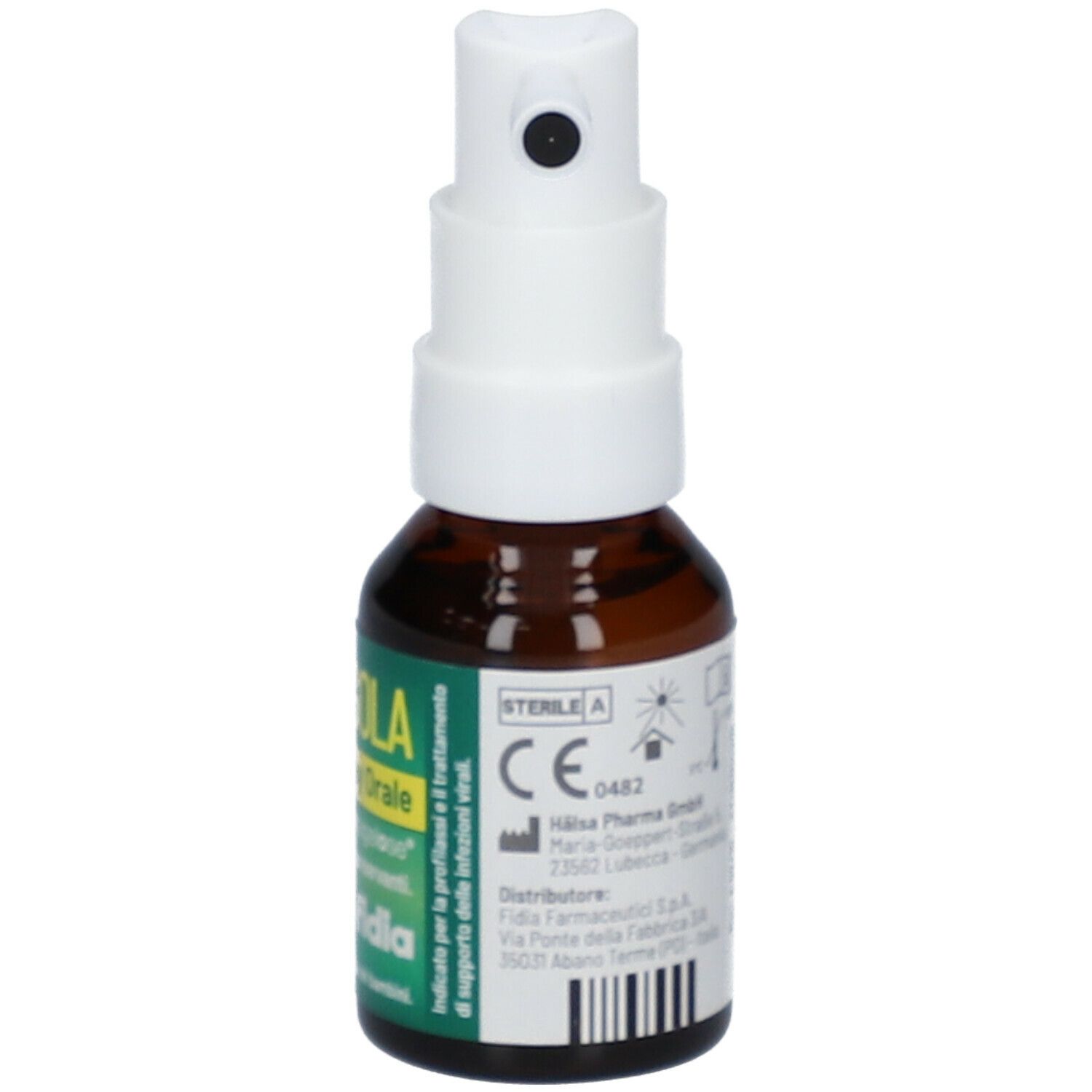 Flacone marrone con erogatore bianco. Lontax Gola Spray Orale. Marchio CE.