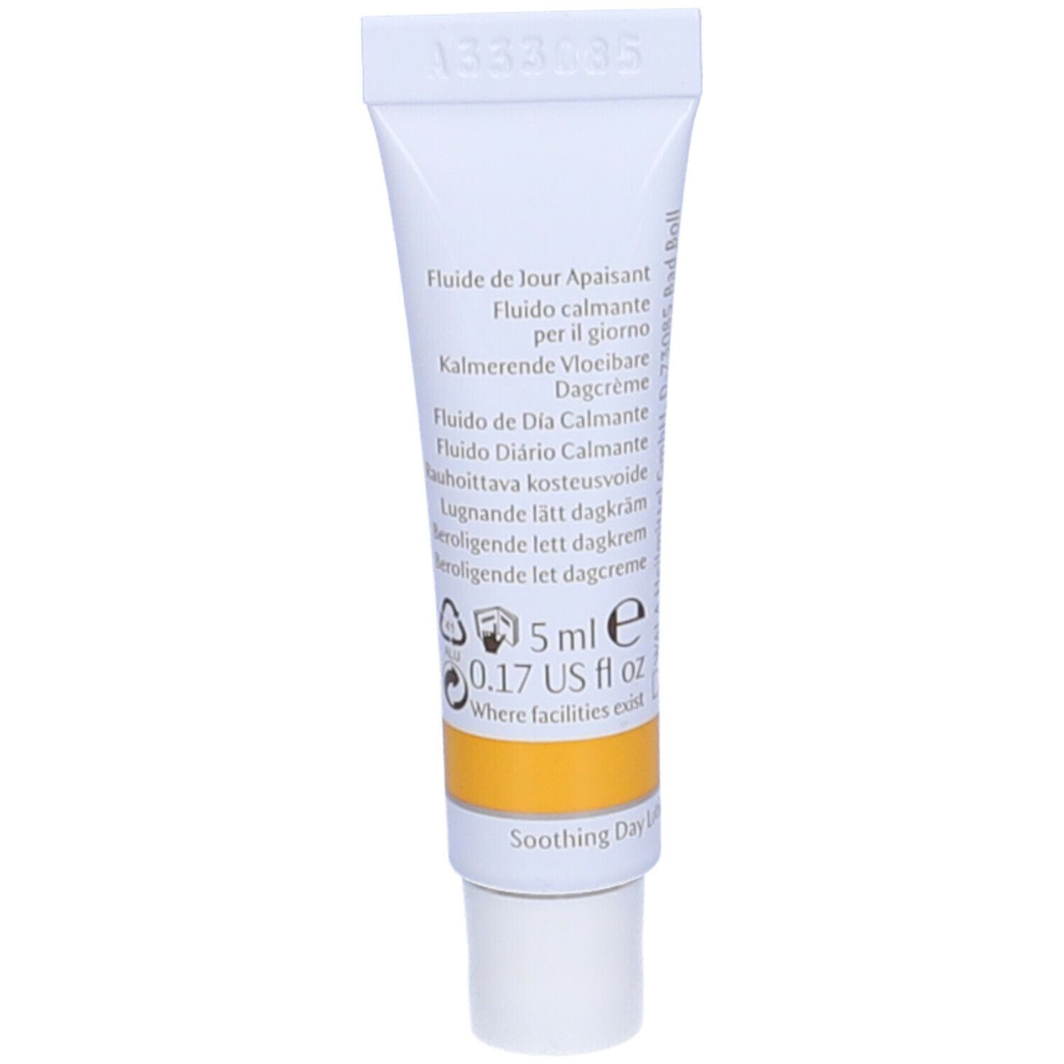 Retro del tubo con informazioni e volume: 5 ml.