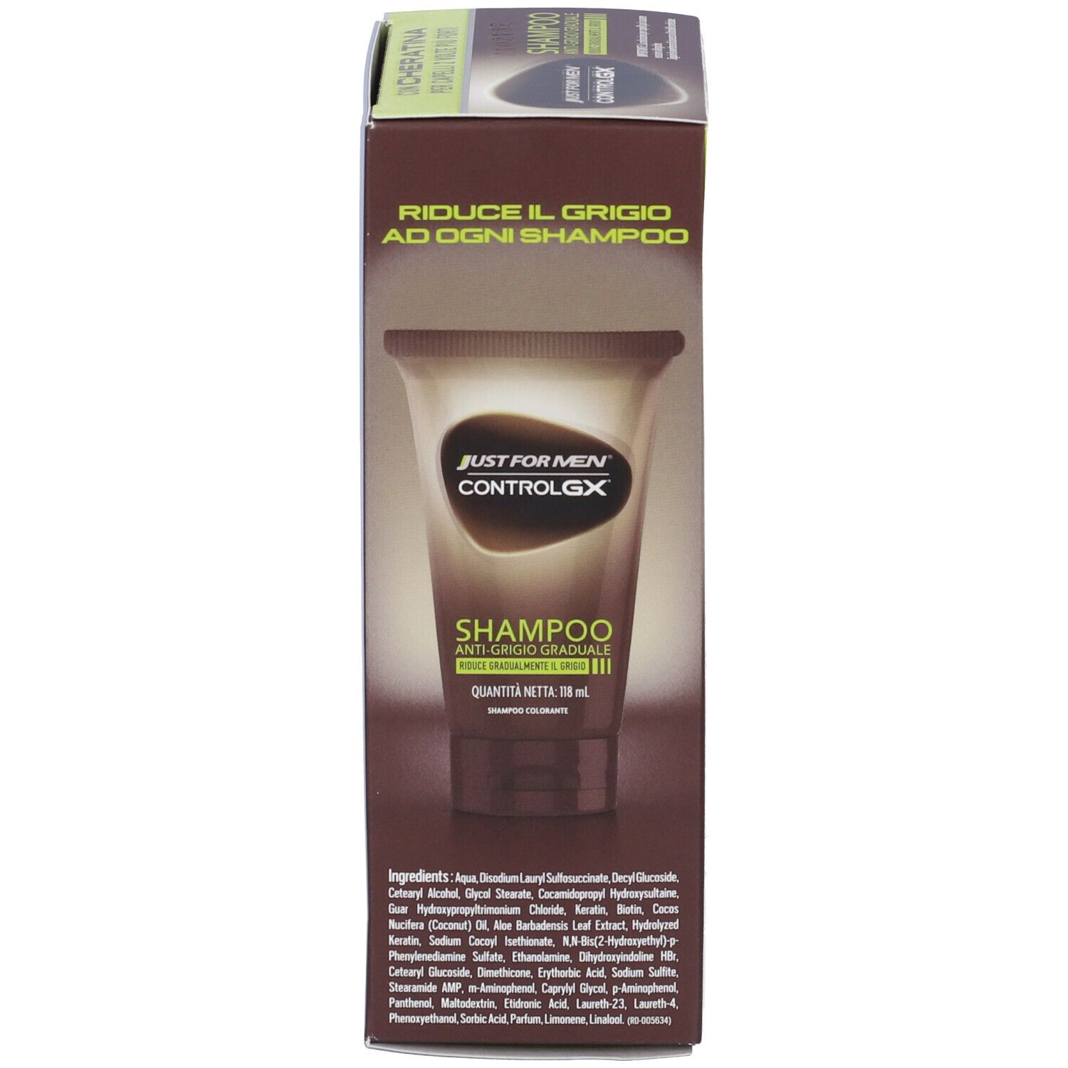 Verpackung für Just For Men ControlGX Shampoo, reduziert graues Haar.