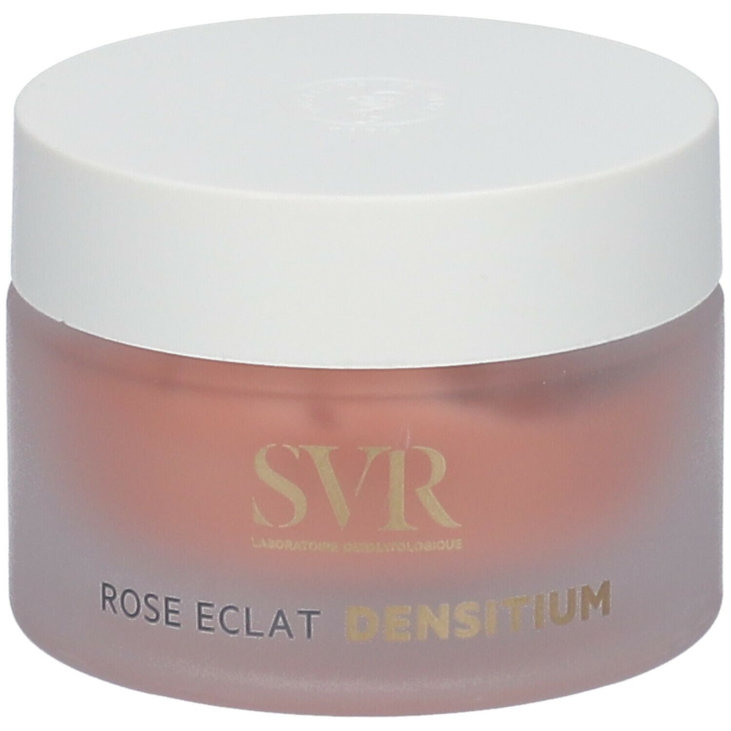 Vaso di crema con coperchio bianco. Scritta: SVR, ROSE ECLAT DENSITIUM.