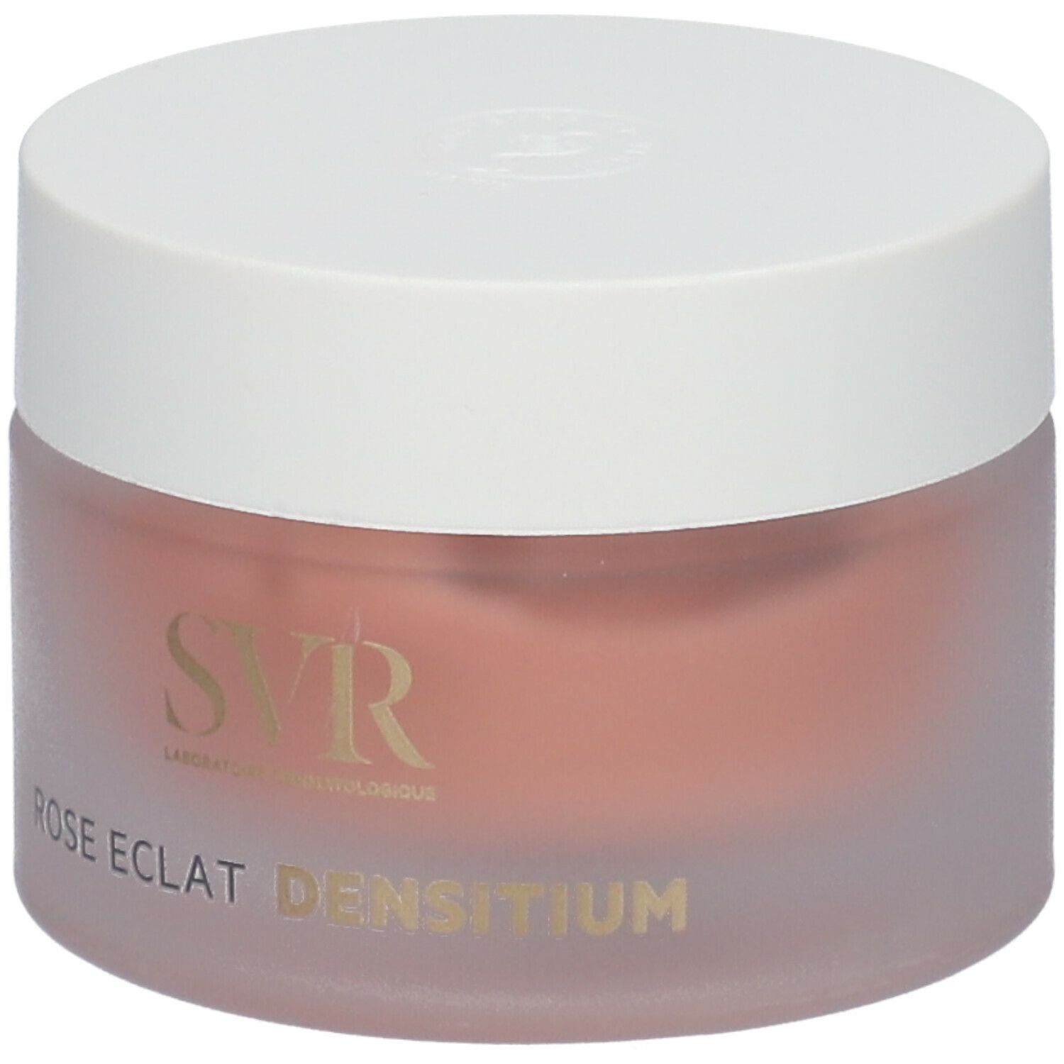 Vaso di crema con coperchio bianco. Scritta: SVR, ROSE ECLAT DENSITIUM.