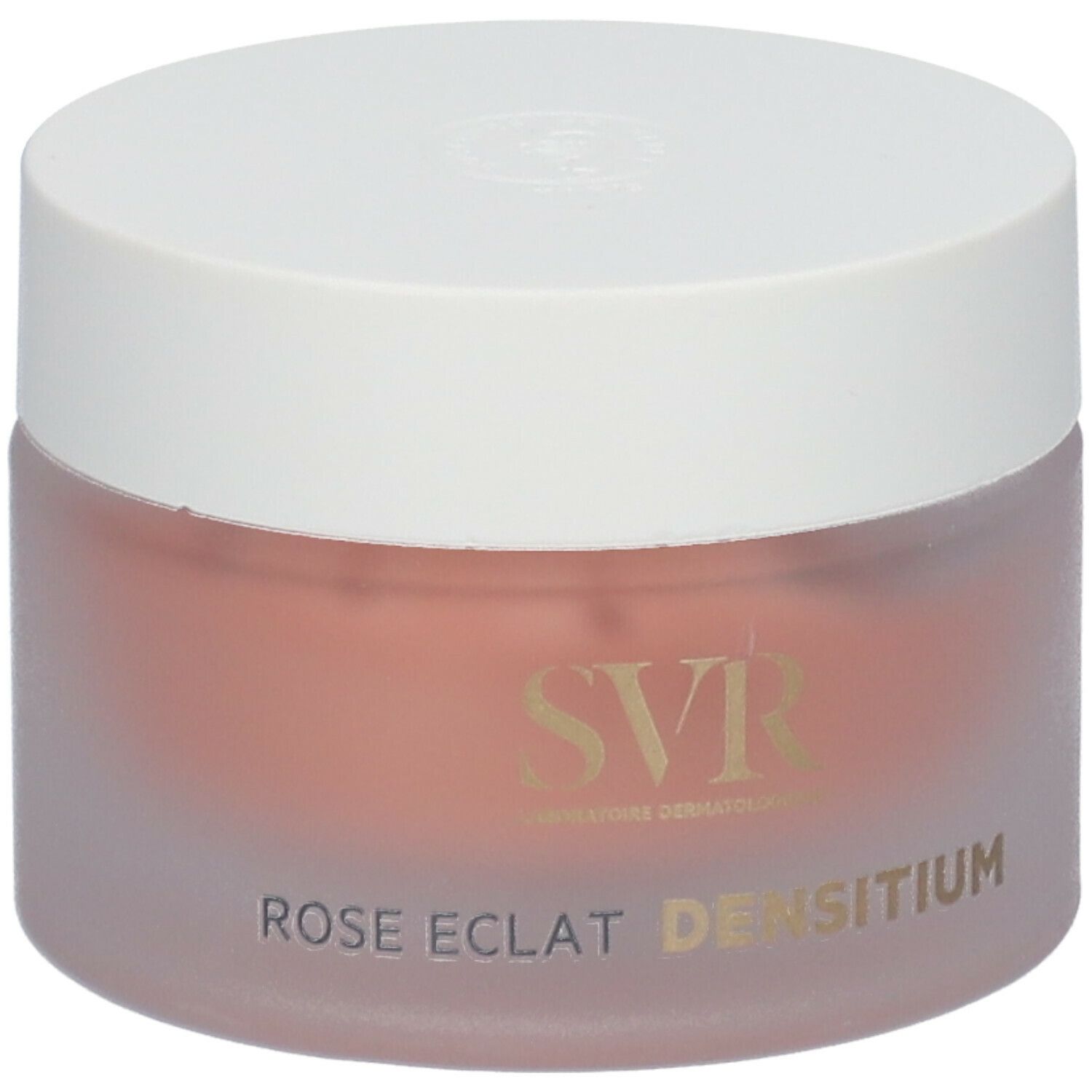 Vaso di crema con coperchio bianco. Scritta: SVR, ROSE ECLAT DENSITIUM.