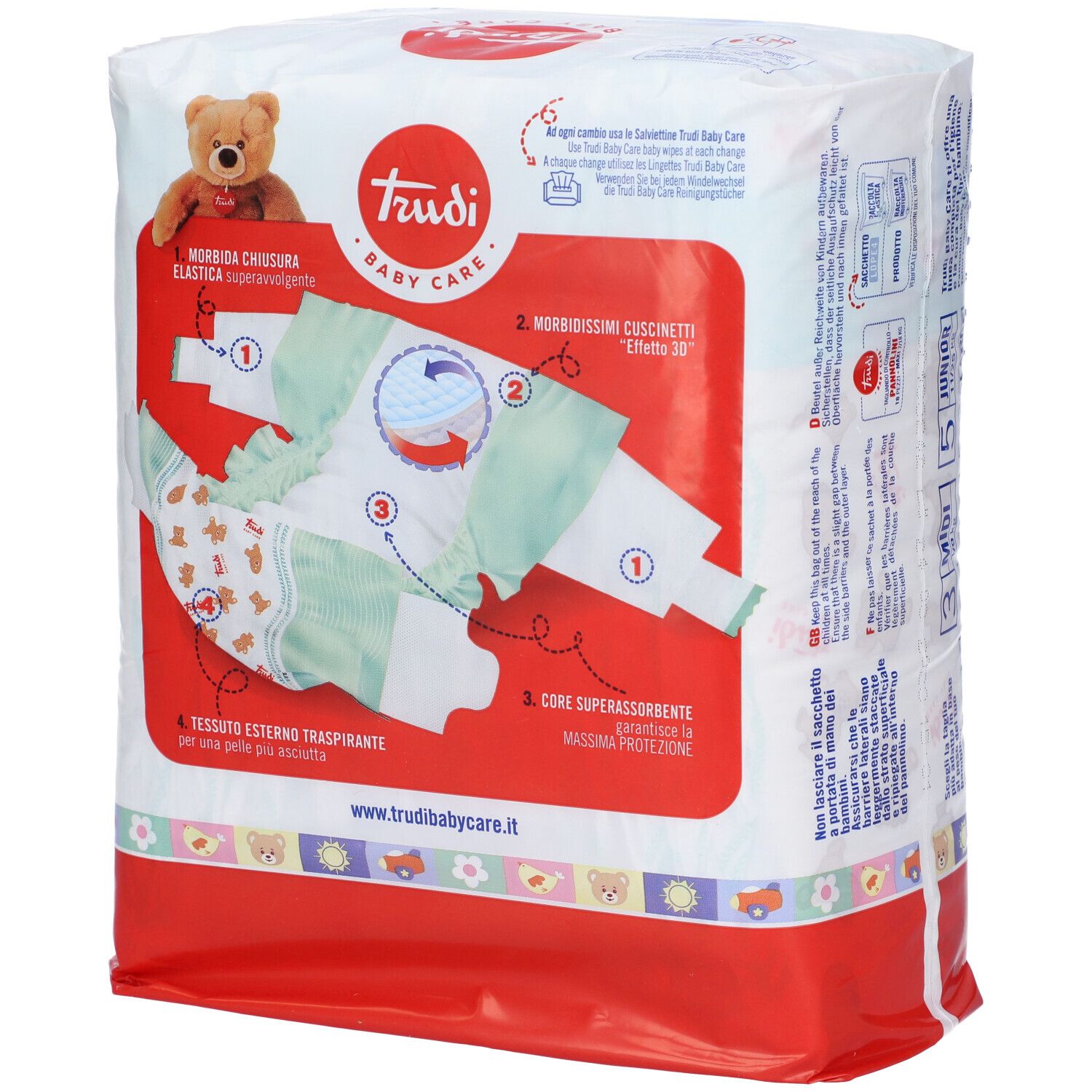 Confezione pannolini Trudi Baby Care, taglia 4 Maxi, 7/18 kg, 18 pezzi. Dettagli delle caratteristiche.