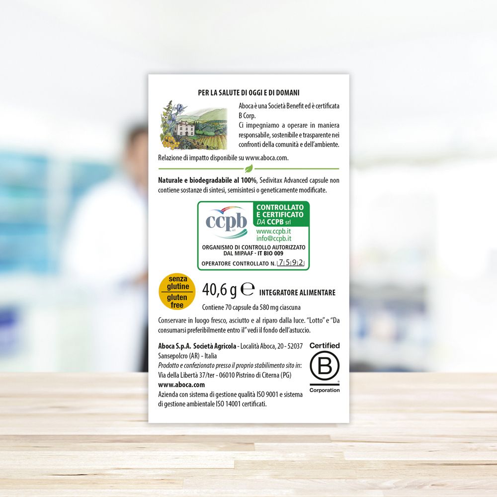 Rückseite der Verpackung. Informationen über das Produkt und seine Inhaltsstoffe. Text in italienischer Sprache.