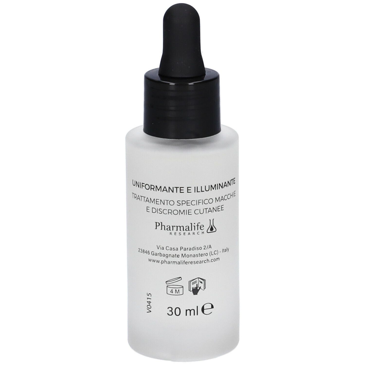 Flacone con tappo nero e contagocce. Scritta: Aspersina Leviga Siero Viso Correttivo. 30 ml.