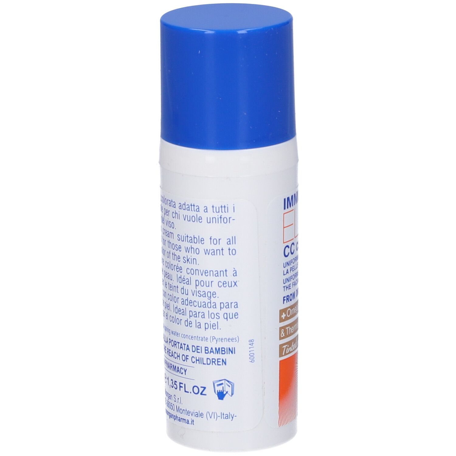 Retro del tubo. Testo multilingue. Scritta: 40 ml, 1.35 FL.OZ.