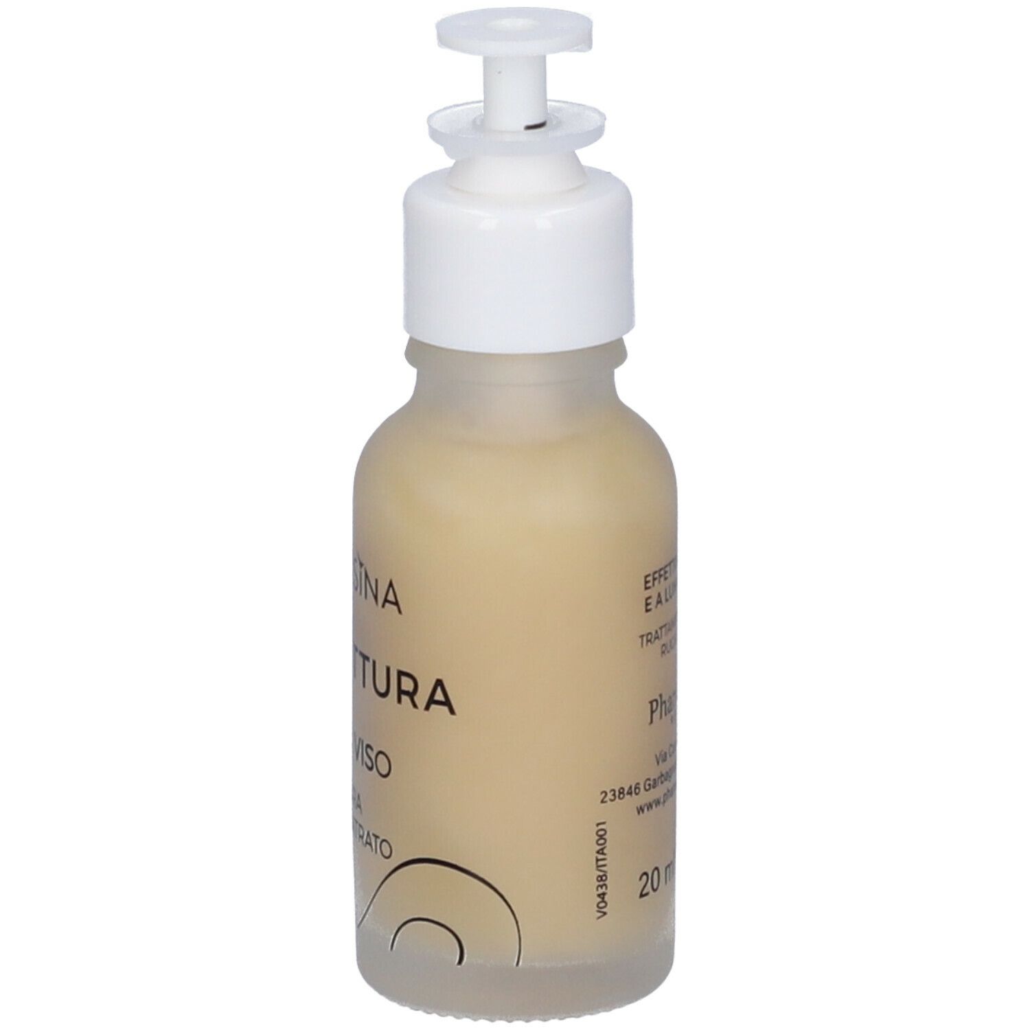 Flacone di liquido beige con erogatore bianco. Scritta: Aspersina Ristruttura Filler Viso, 20 ml.