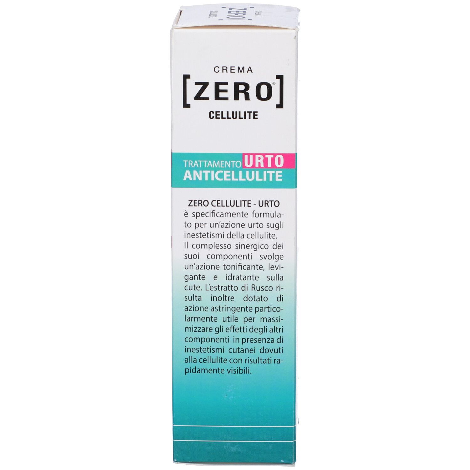 Confezione del prodotto. Testo: Cellulite Trattamento Urto Anticellulite. Descrizione del prodotto. Testato clinicamente.