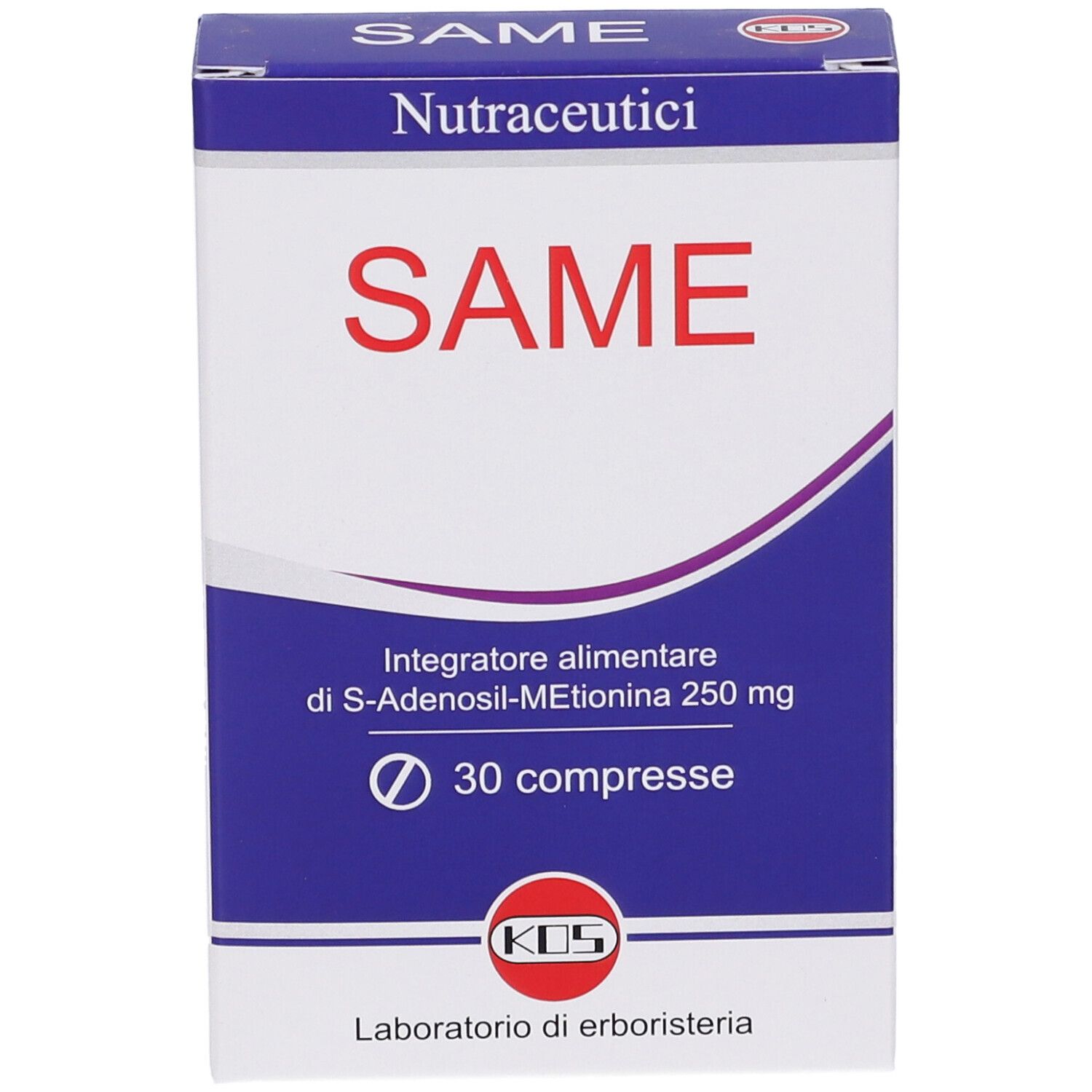 Scatola "SAME" con design blu e bianco. "Nutraceutici" e "30 compresse" sono visibili.