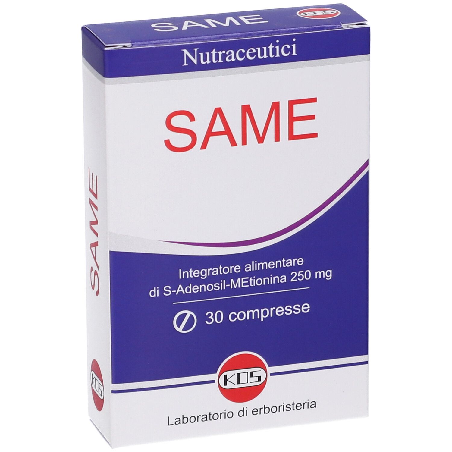 Scatola "SAME" con design blu e bianco. "Nutraceutici" e "30 compresse" sono visibili.