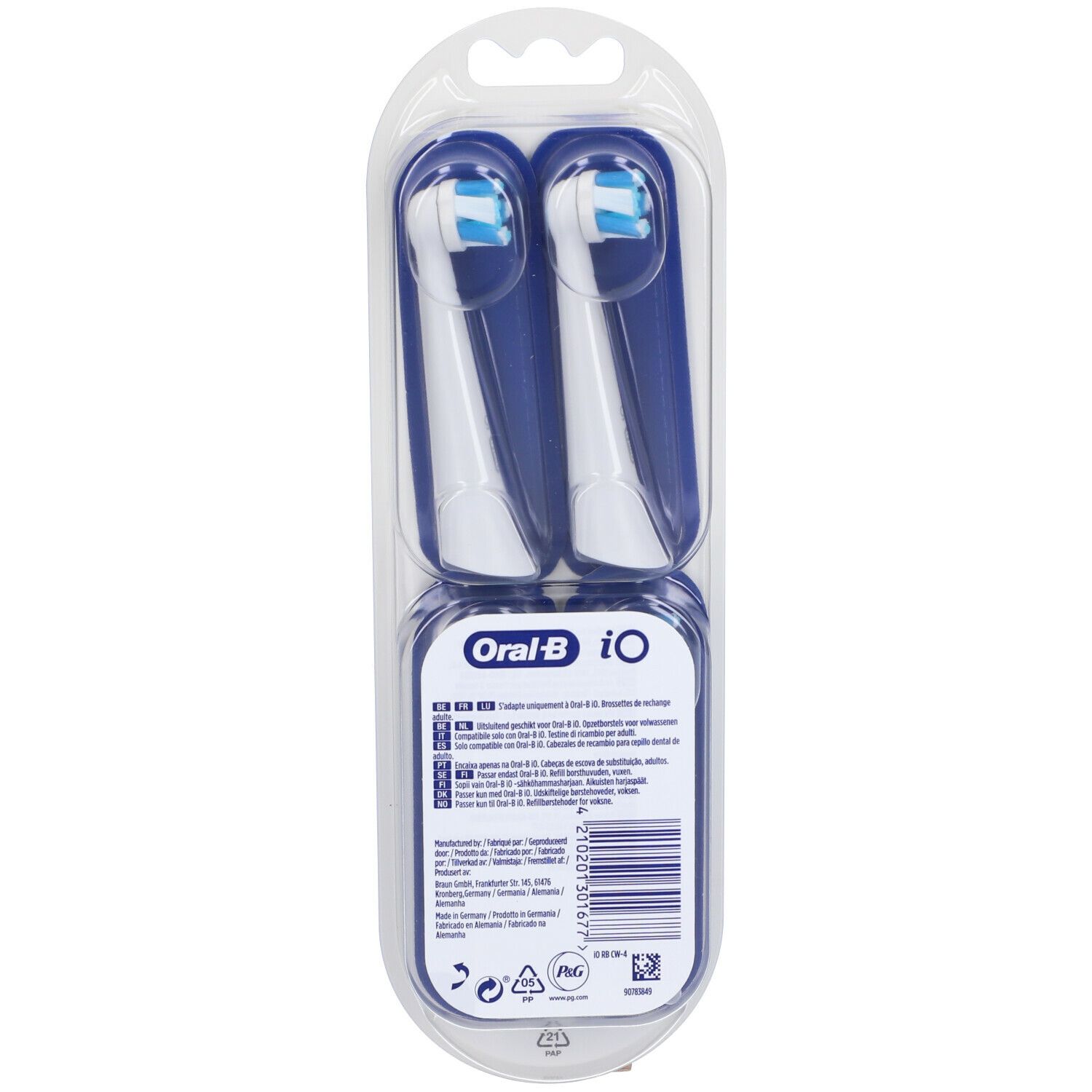Retro delle testine Oral-B iO Ultimate Clean. Due spazzole in blister.