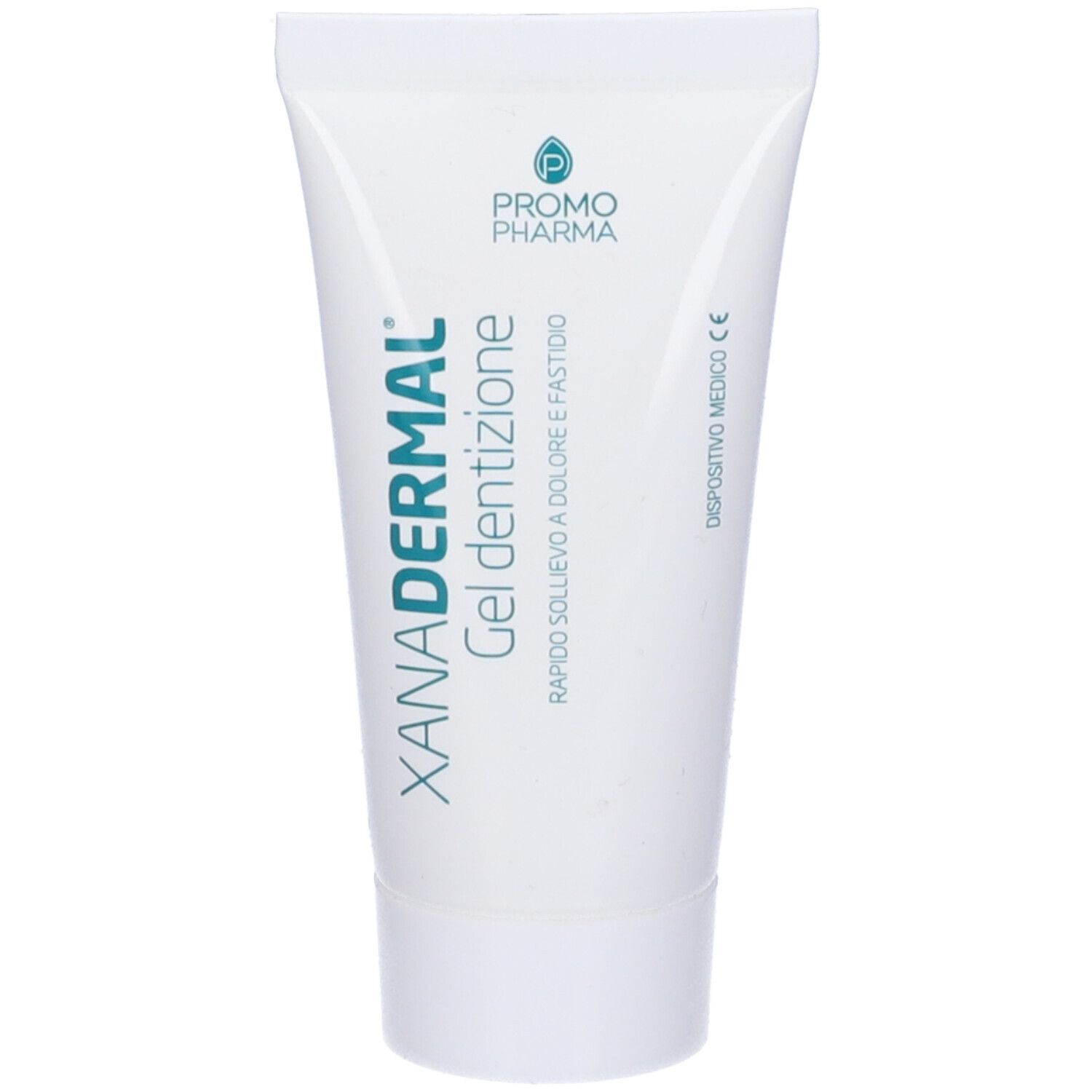 Tubo bianco con nome prodotto e logo. Testo: Gel Dentizione. Dispositivo medico.
