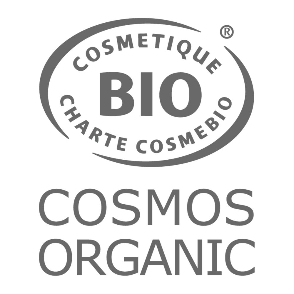 Sigillo cosmetico bio. Testo: COSMOS ORGANIC. Logo ovale con testo.