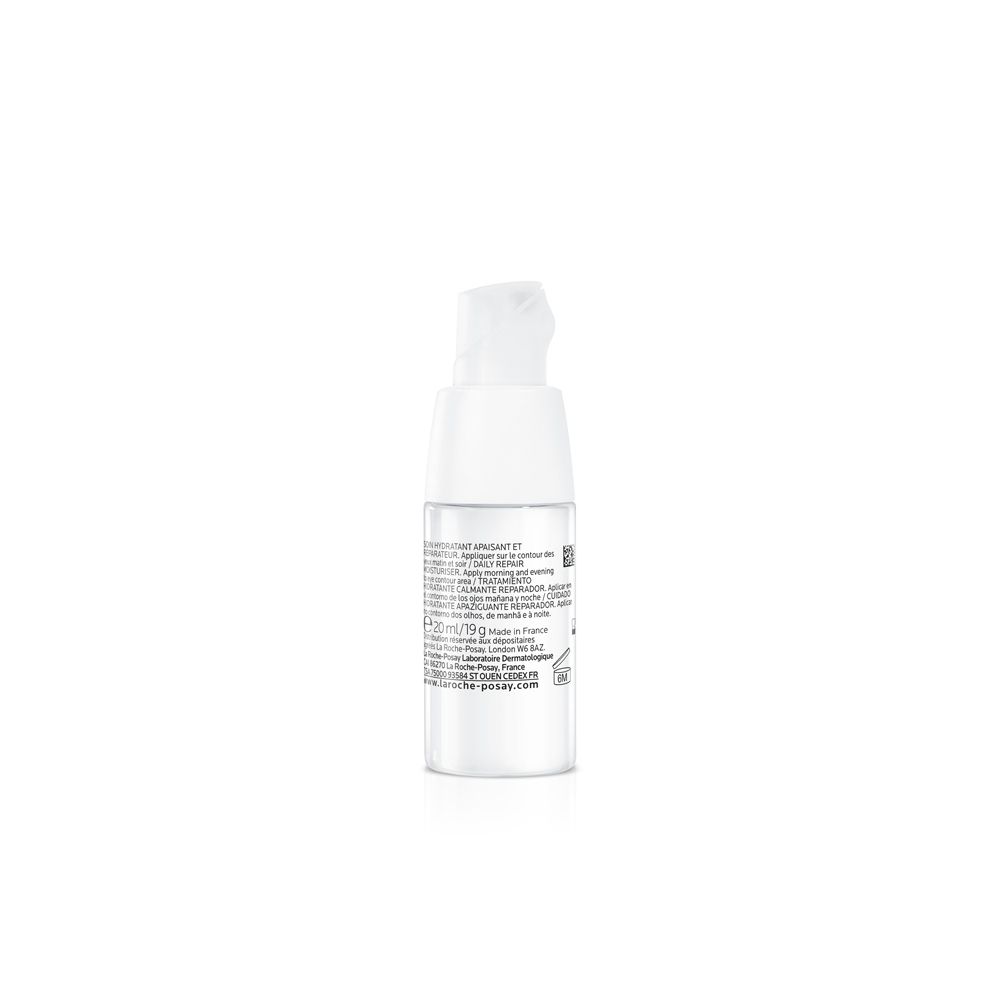 Flacone trasparente con tappo bianco. Scritta: informazioni e ingredienti. Contenitore bianco, piccolo.