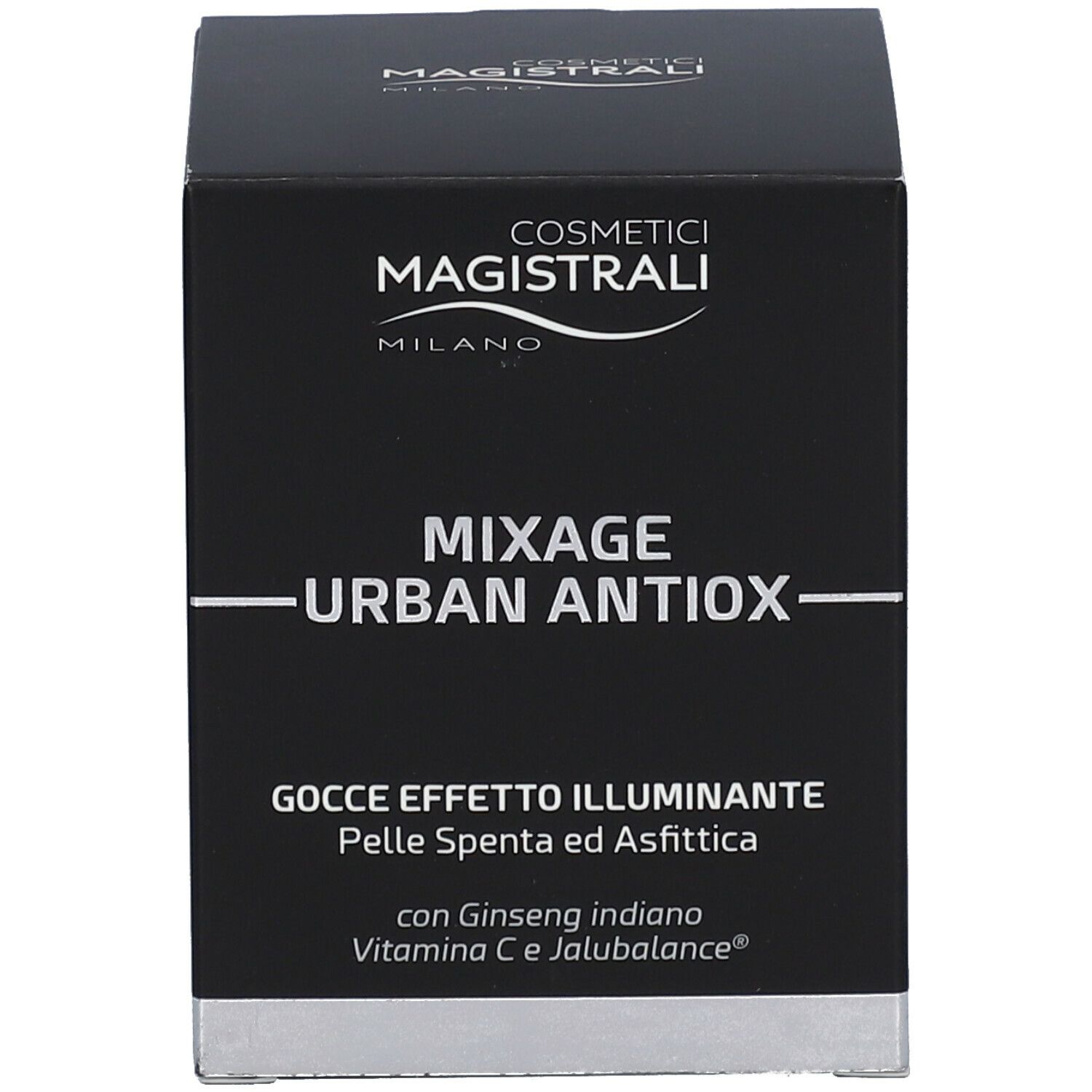 Scatola nera con testo bianco. Scritta: MIXAGE URBAN ANTIOX.