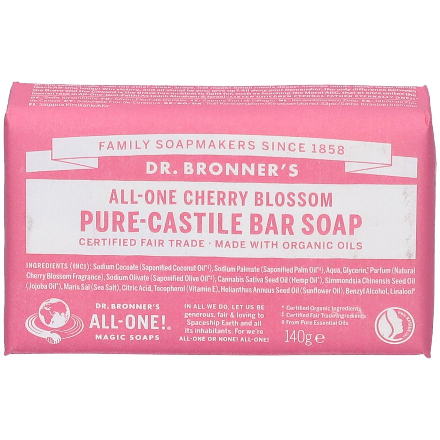 Dr. Bronner's All-One Cherry Blossom Pure-Castile Bar Soap, 140g.