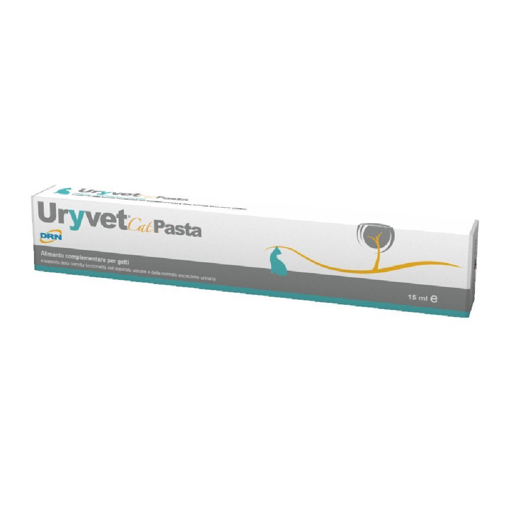 Confezione bianca e grigia con nome e logo del prodotto. Contiene un'illustrazione di un gatto e una linea gialla. Volume: 15 ml.