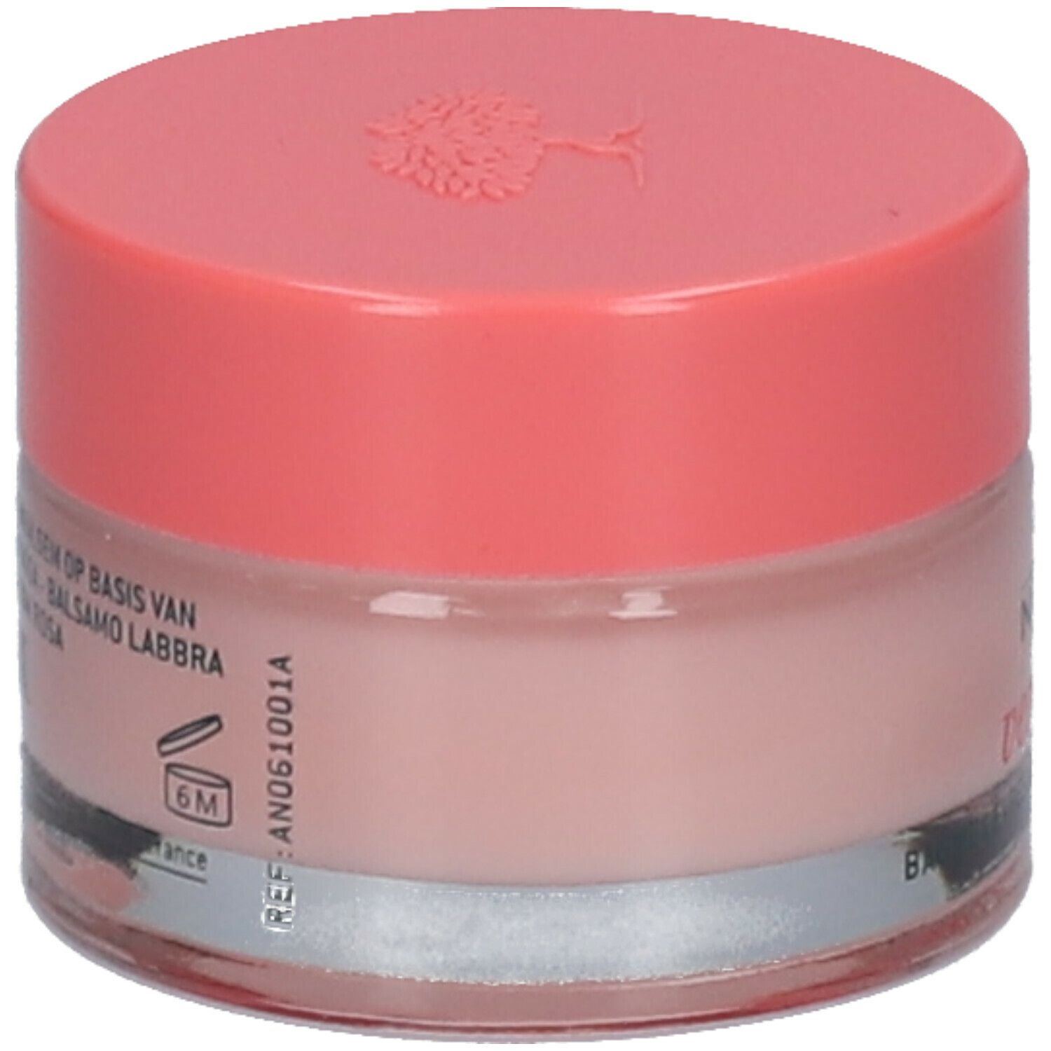 Vasetto rotondo con coperchio rosa. Scritta: Nuxe, Very Rose, Baume Lèvres à la Rose, Rose Lip Balm. 15g.