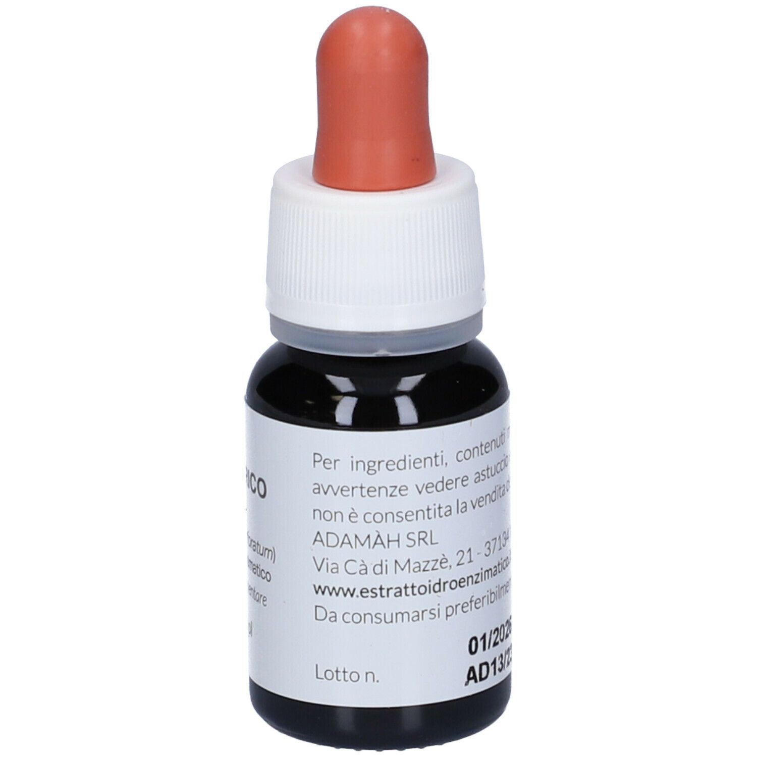 Flacone di vetro marrone con tappo bianco e contagocce rosso. Etichetta con testo: EIE Iperico, 30 ml, indirizzo produttore.