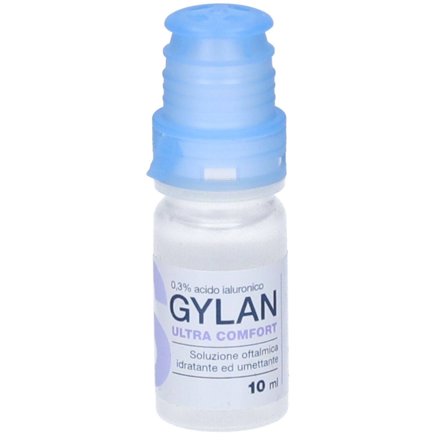 Flacone di Gylan Ultra Comfort con tappo blu. Contiene 10 ml.