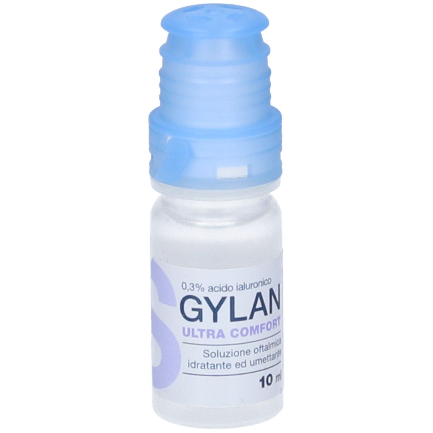 Flacone di Gylan Ultra Comfort con tappo blu. Contiene 10 ml.