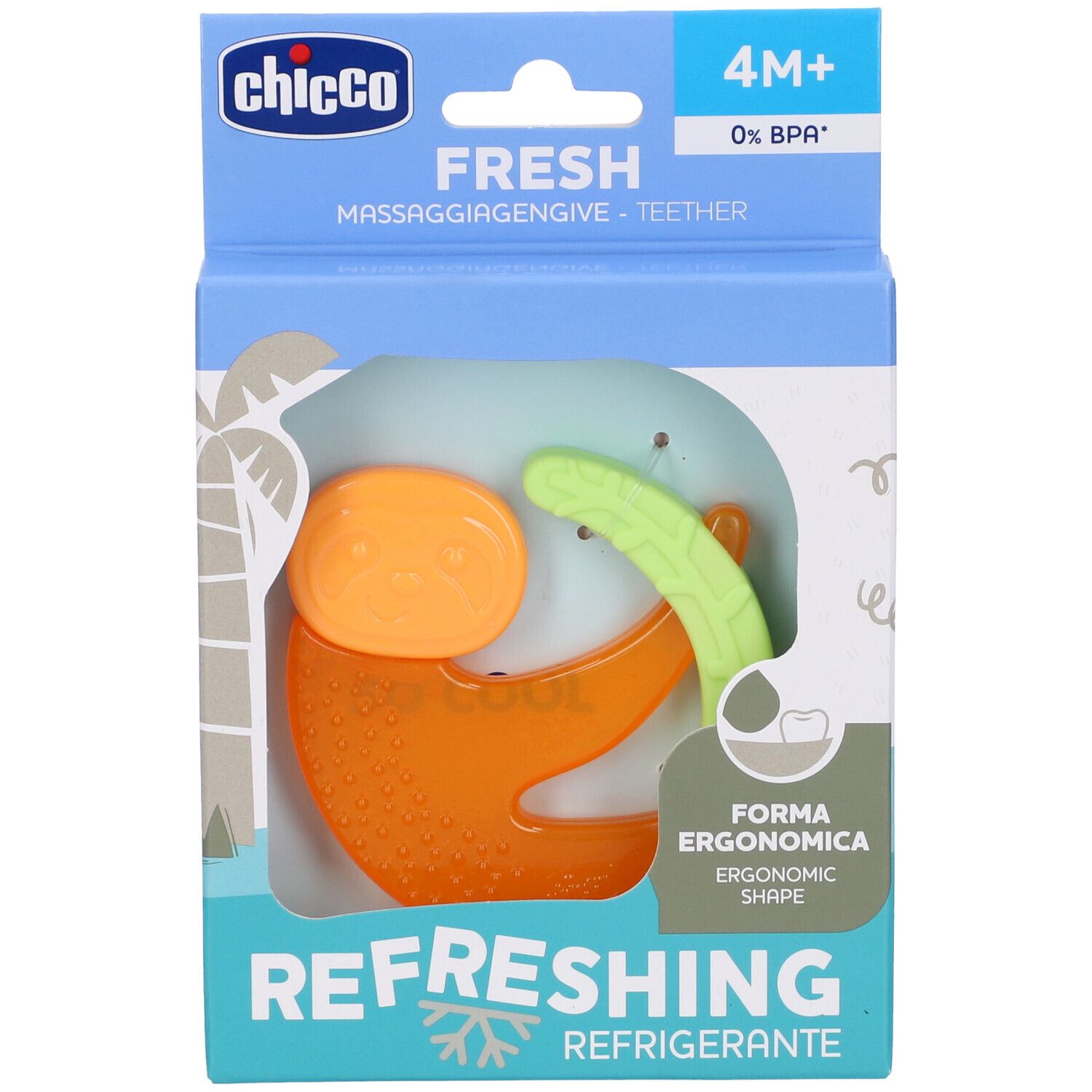Chicco Fresh Teether, orange und grün, BPA-frei, ab 4 Monaten.