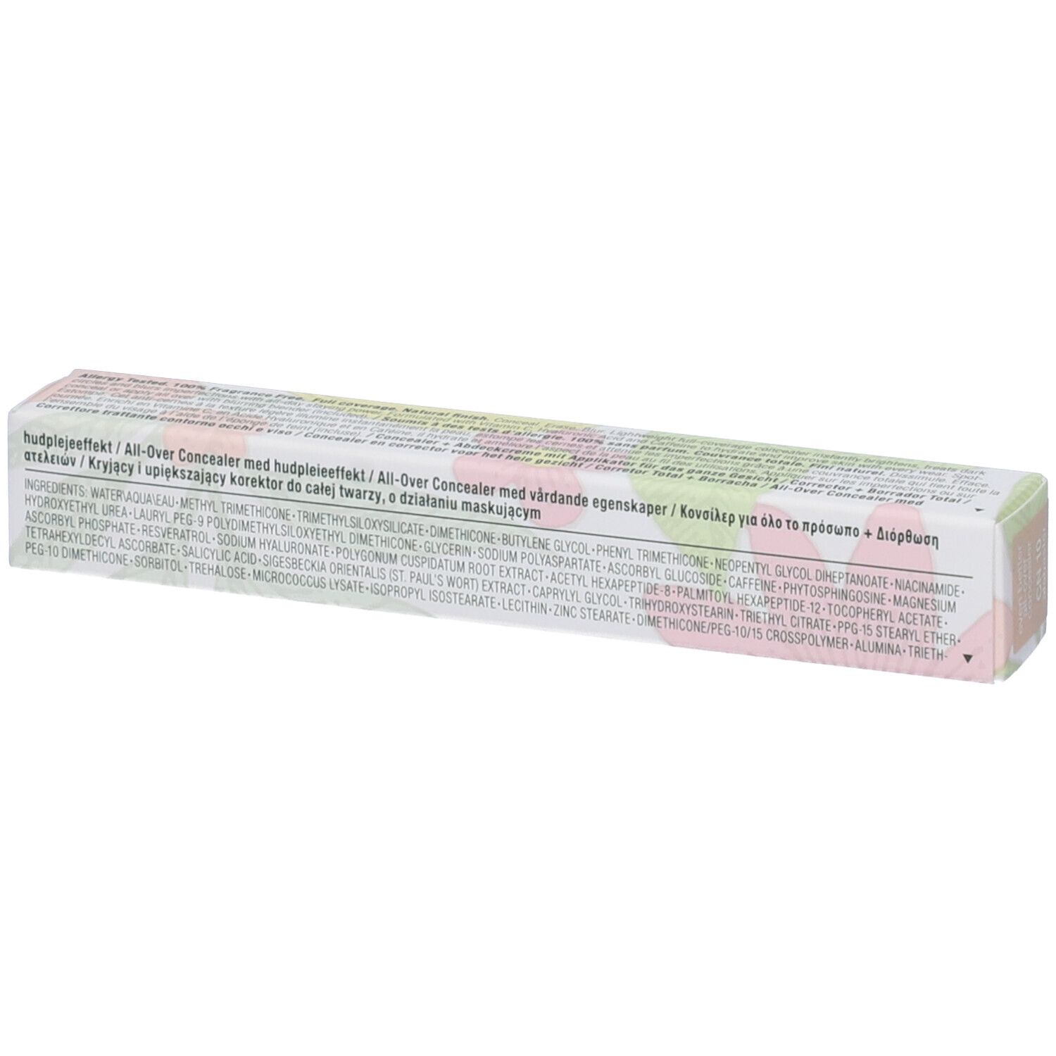 Retro confezione Clinique Even Better. Testo: Ingredienti, all-over concealer + eraser, correttore globale.