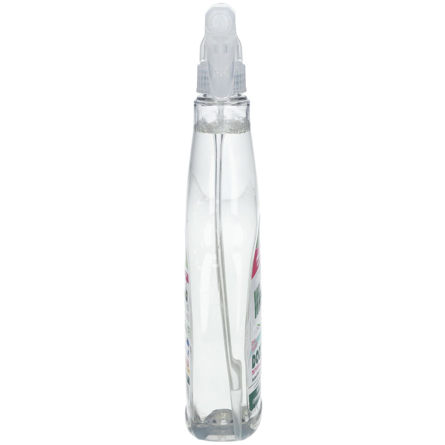 Flacone spray trasparente e sottile con erogatore. Etichetta Winni's Naturel Doccia laterale.