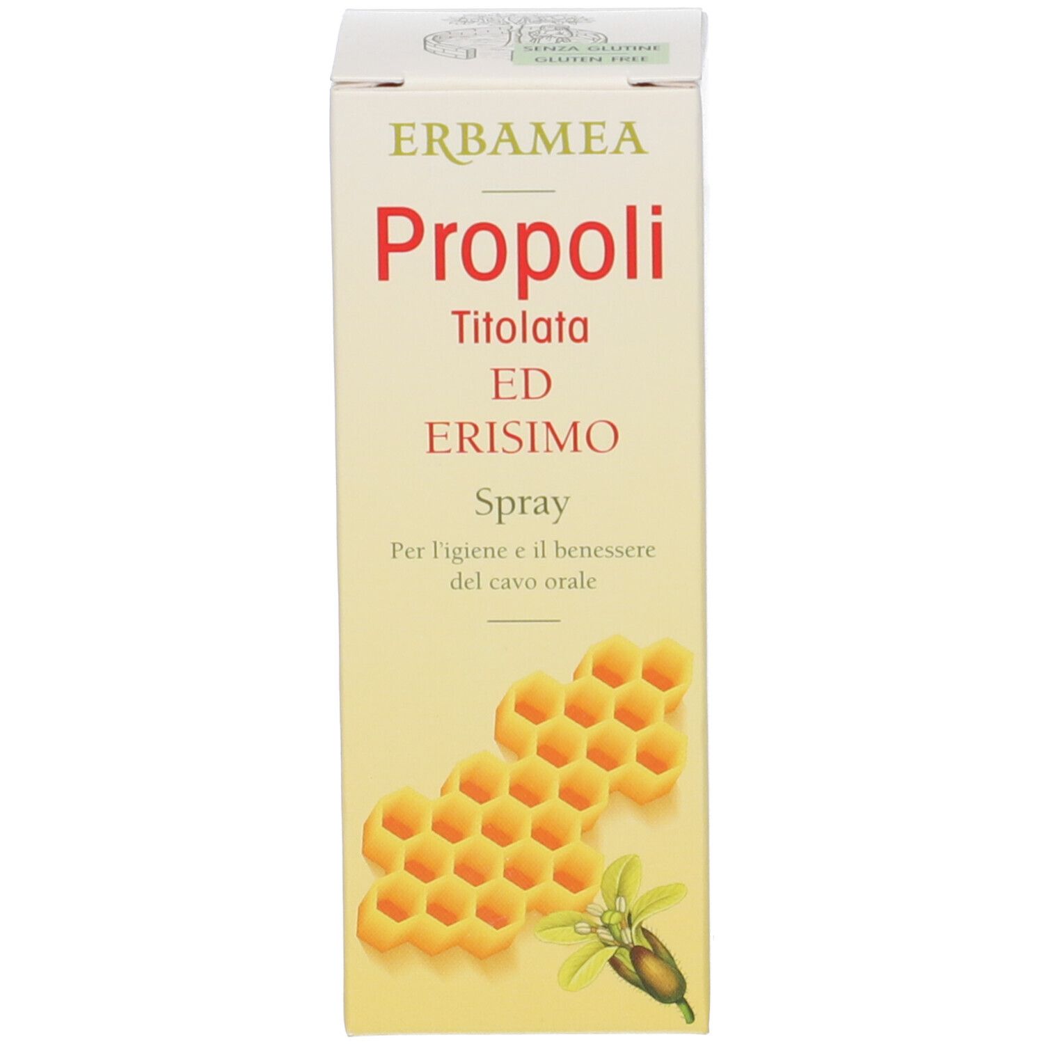Confezione del prodotto. Scatola con nome del prodotto, design a nido d'ape e descrizione del prodotto.
