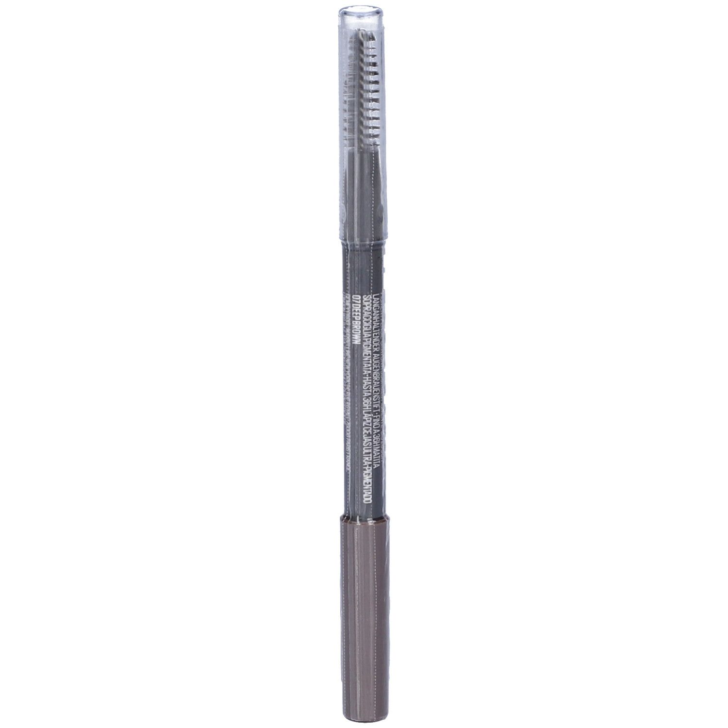 Matita per sopracciglia con spazzola. Scritta: MAYBELLINE TATTOO BROW 36H. Colore: Deep Brown 07.