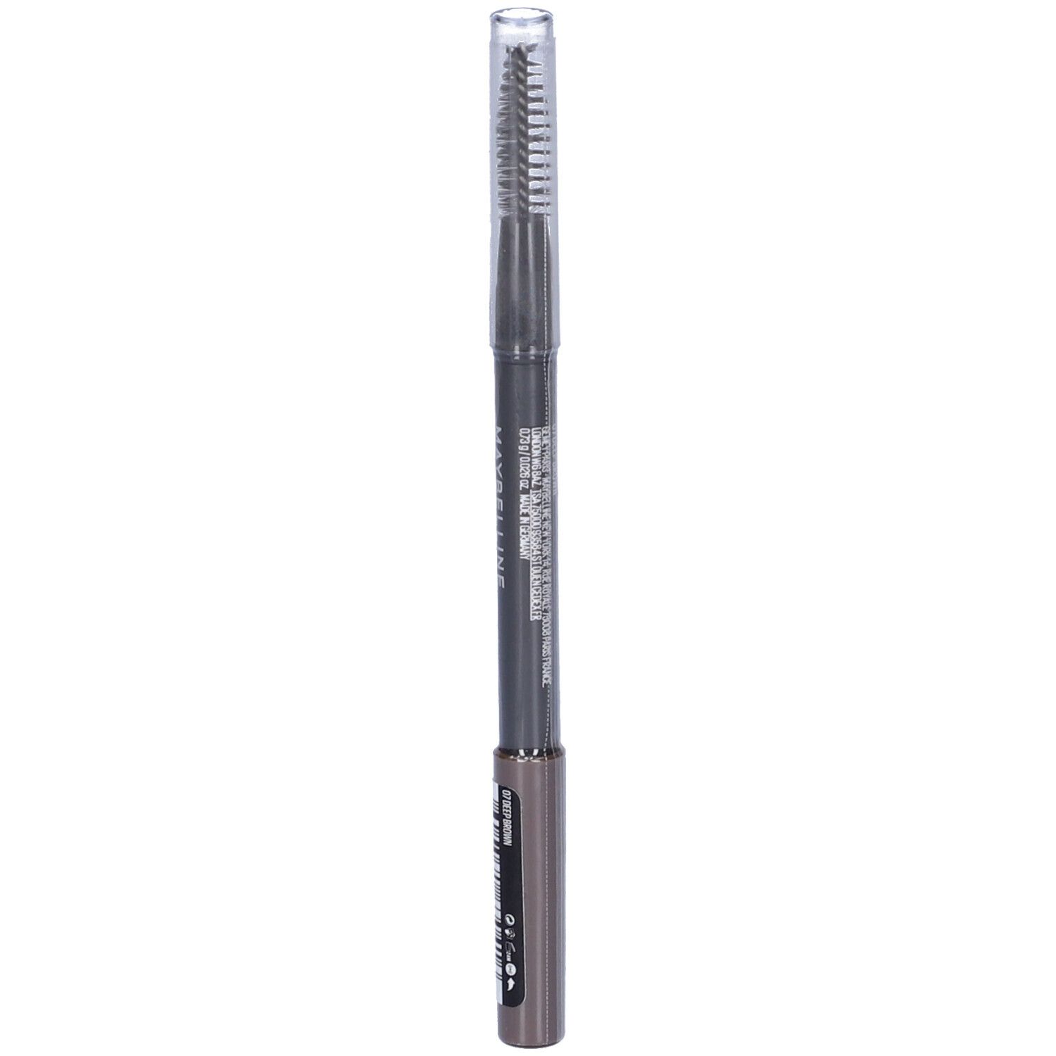 Matita per sopracciglia con spazzola. Scritta: MAYBELLINE TATTOO BROW 36H. Colore: Deep Brown 07.