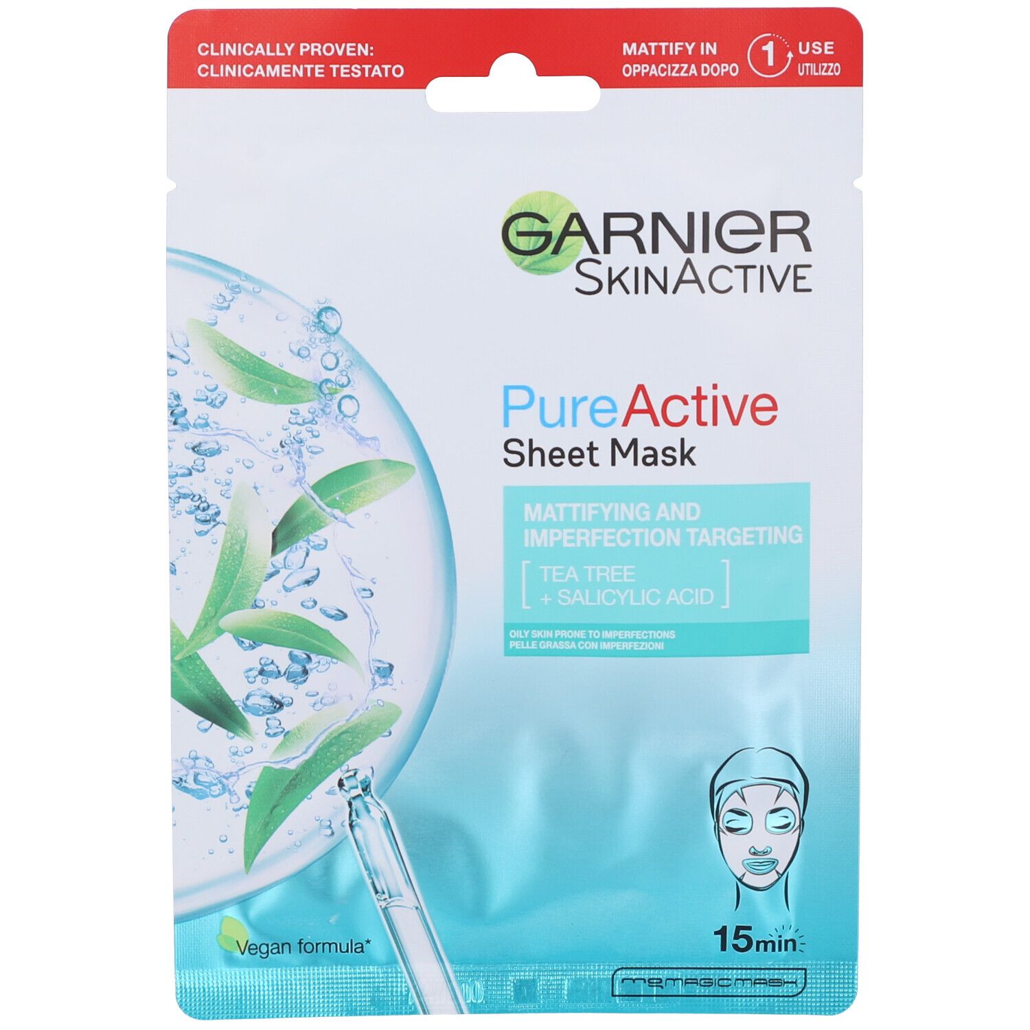Image of Garnier SkinActive, Maschera in tessuto anti-imperfezioni e idratante Pure Active, Per pelli grasse con imperfezioni
