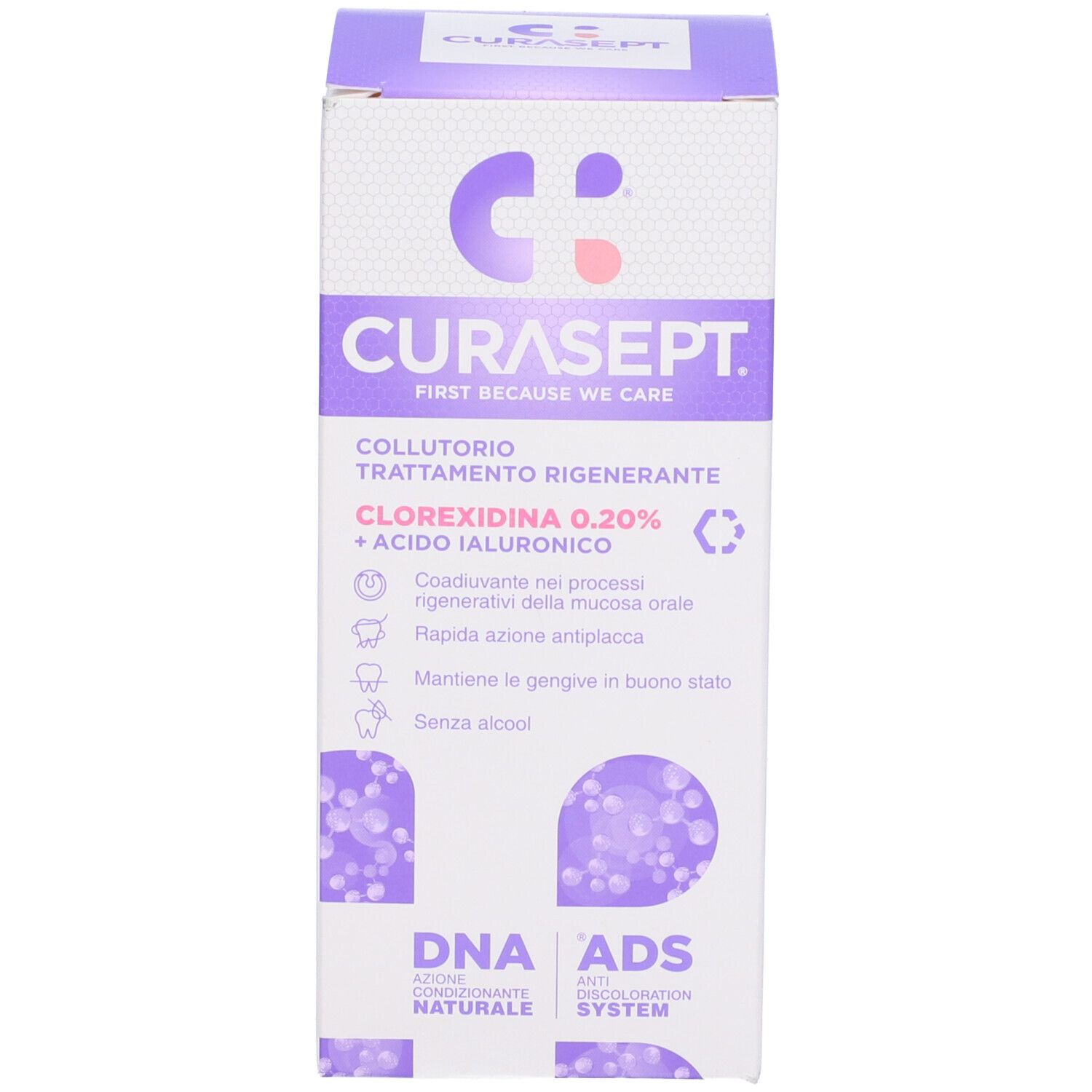 Curasept Mundspülung mit Chlorhexidin 0.20% und Hyaluronsäure. Regenerierende Behandlung für die Mundschleimhaut.
