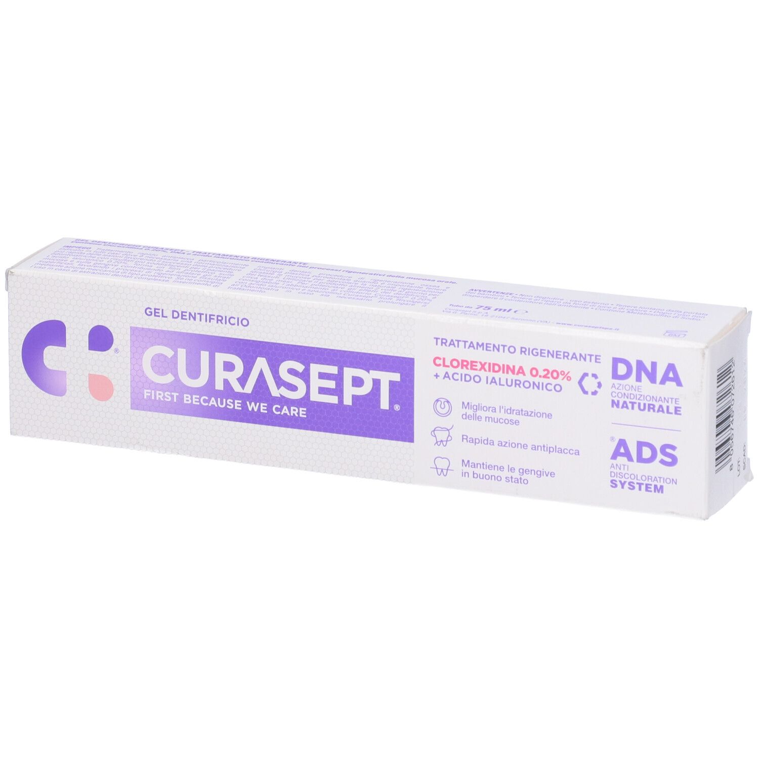 Curasept Zahngel-Tube mit Clorexidina 0,20% und Hyaluronsäure. DNA-ADS-System.