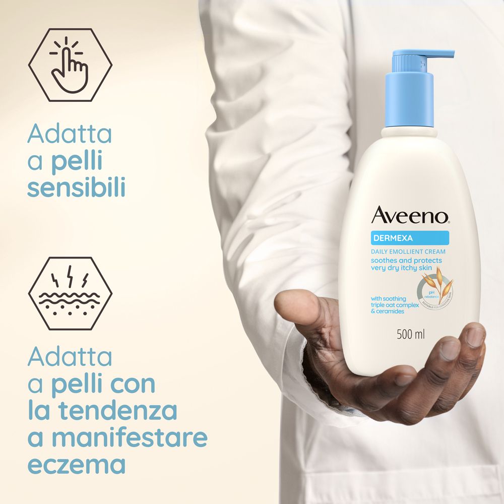 Prodotto in mano. Testo: Adatto a pelli sensibili. Adatto a pelli con tendenza a manifestare eczema. Flacone 500 ml.