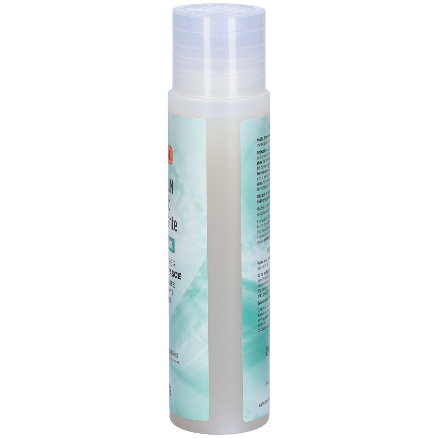 GUAM Cryo Slim Liquido Refrigerante. Flacone, vista laterale. Testo e informazioni.