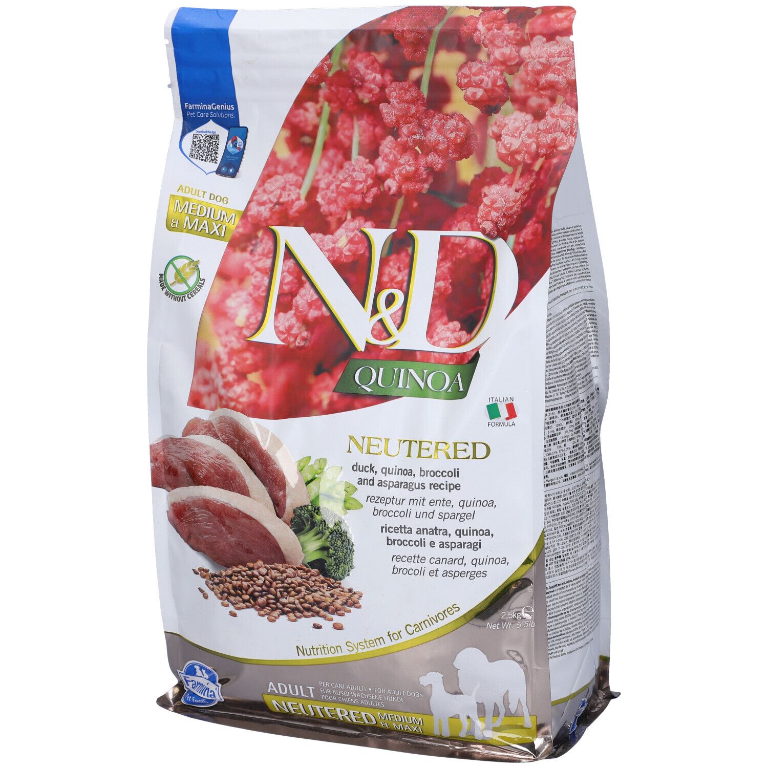 Farmina N&D Quinoa Dog Neutered Anatra Broccoli e Asparagi Adult Medium/Maxi